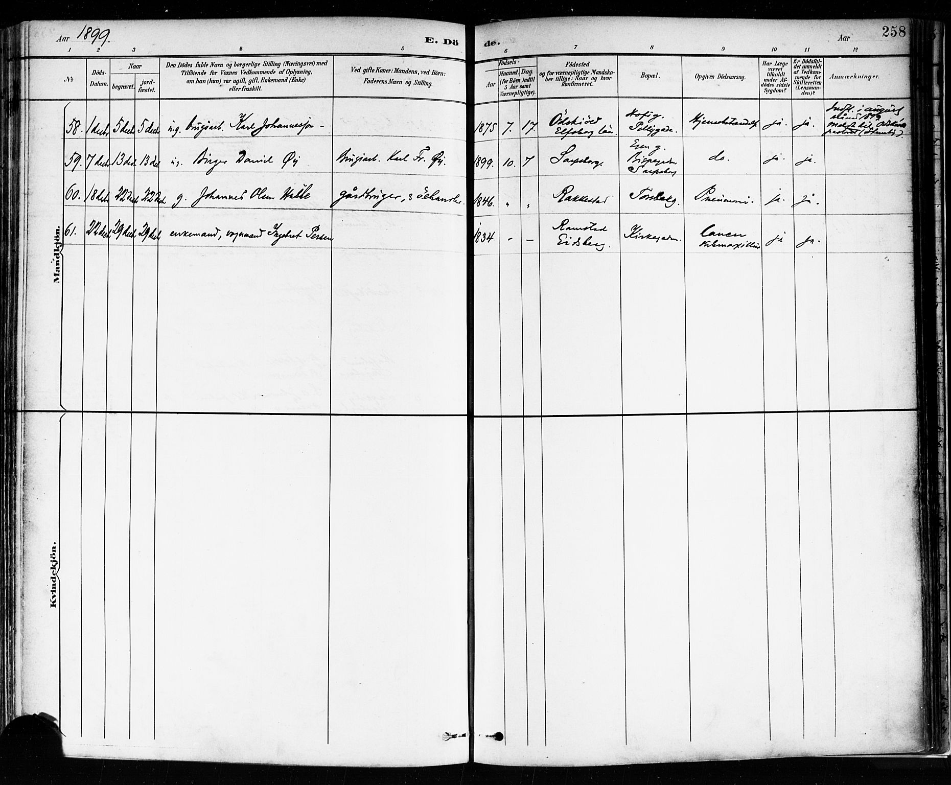 Sarpsborg prestekontor Kirkebøker, AV/SAO-A-2006/F/Fa/L0004: Parish register (official) no. 4, 1892-1899, p. 258