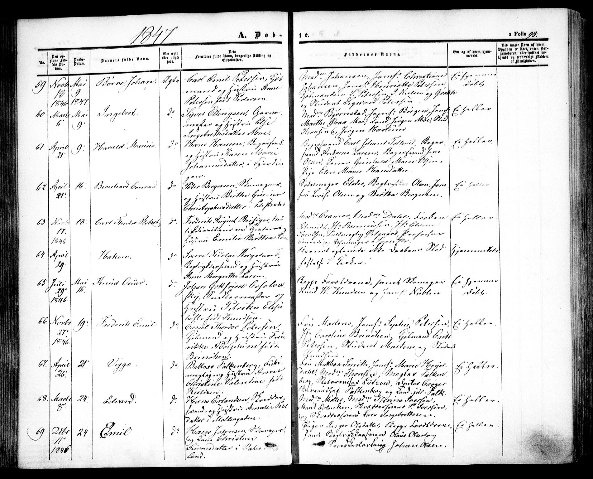 Oslo domkirke Kirkebøker, SAO/A-10752/F/Fa/L0013: Parish register (official) no. 13, 1844-1864, p. 95