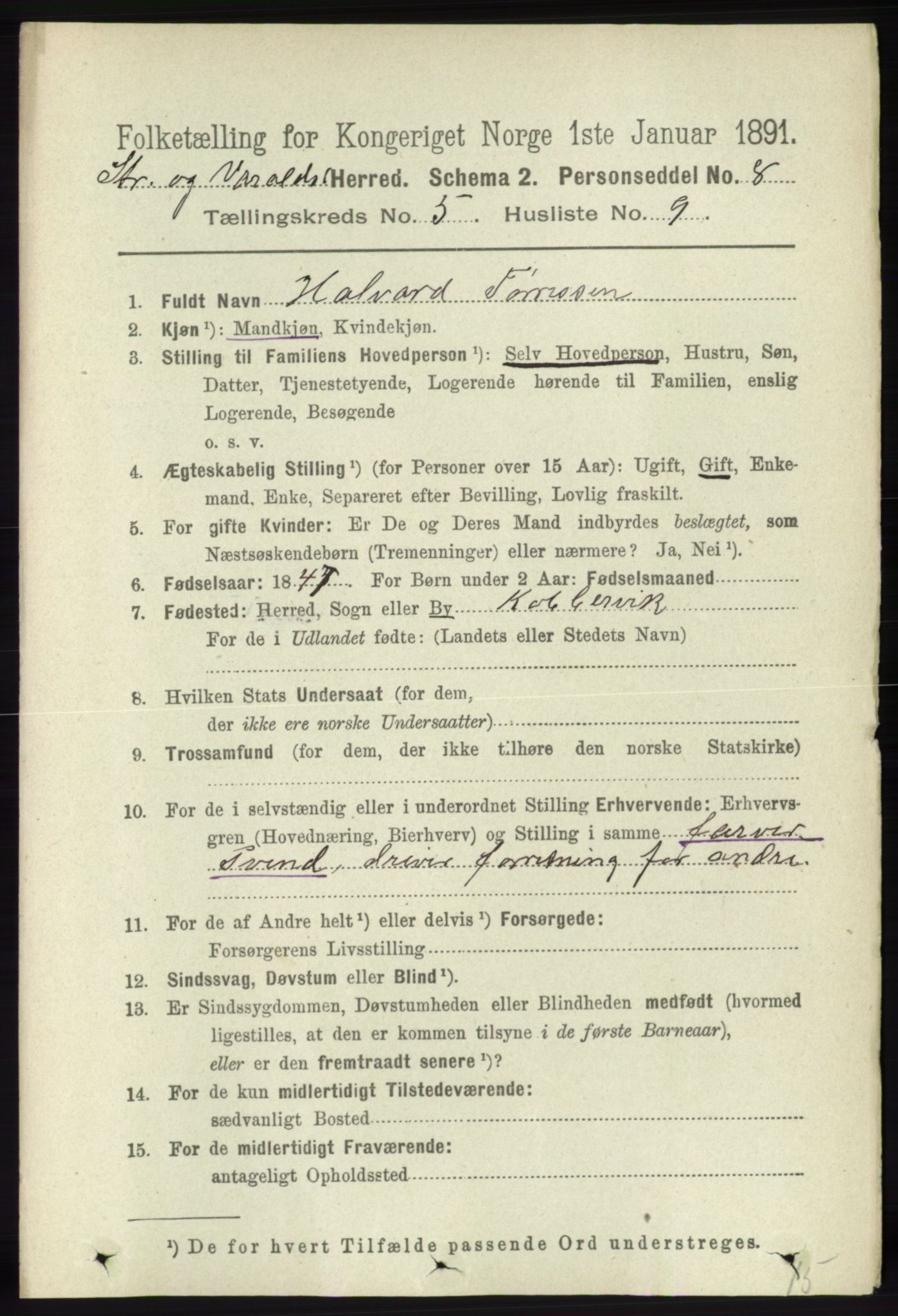 RA, 1891 census for 1226 Strandebarm og Varaldsøy, 1891, p. 1932