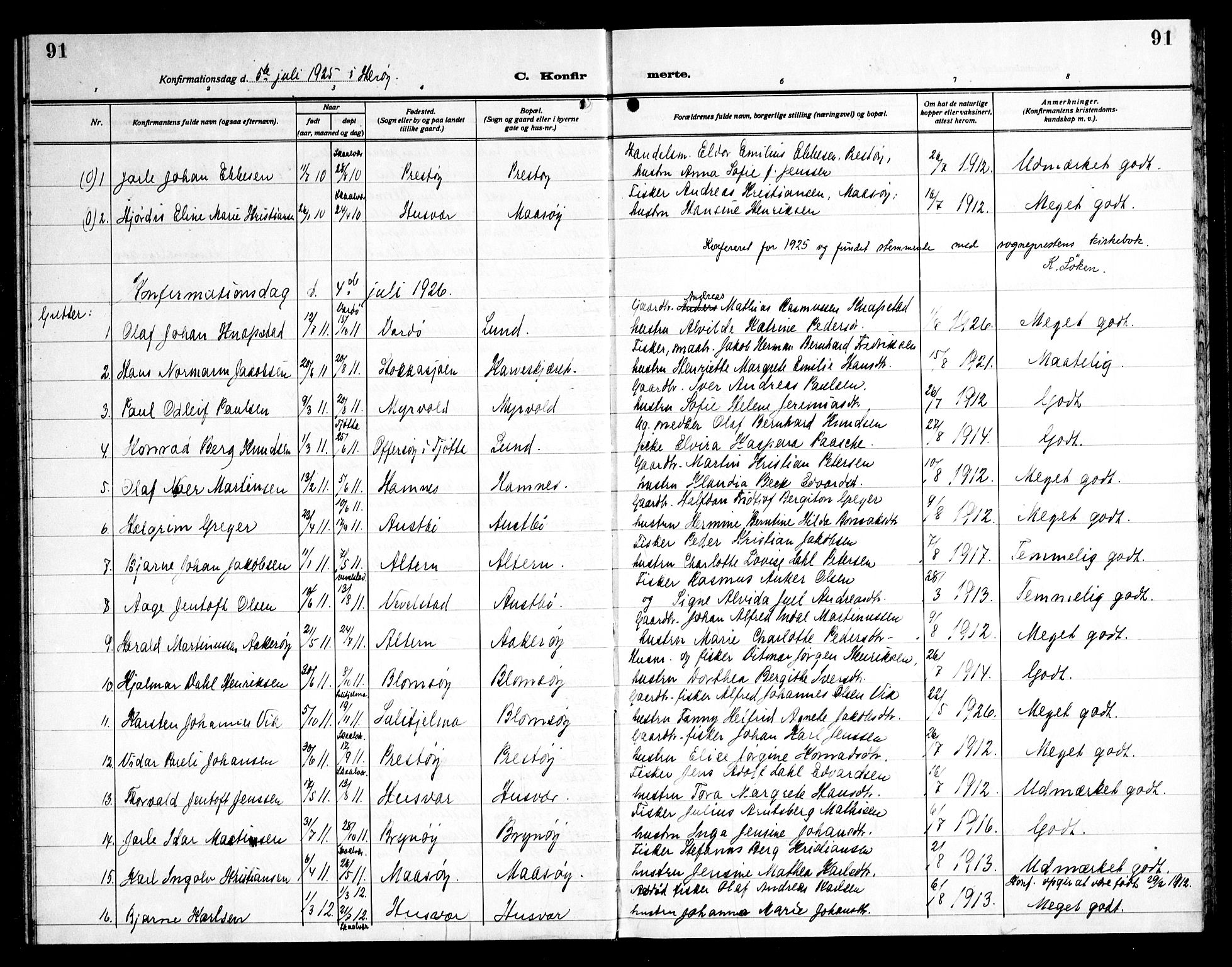 Ministerialprotokoller, klokkerbøker og fødselsregistre - Nordland, AV/SAT-A-1459/830/L0466: Parish register (copy) no. 830C08, 1920-1945, p. 91