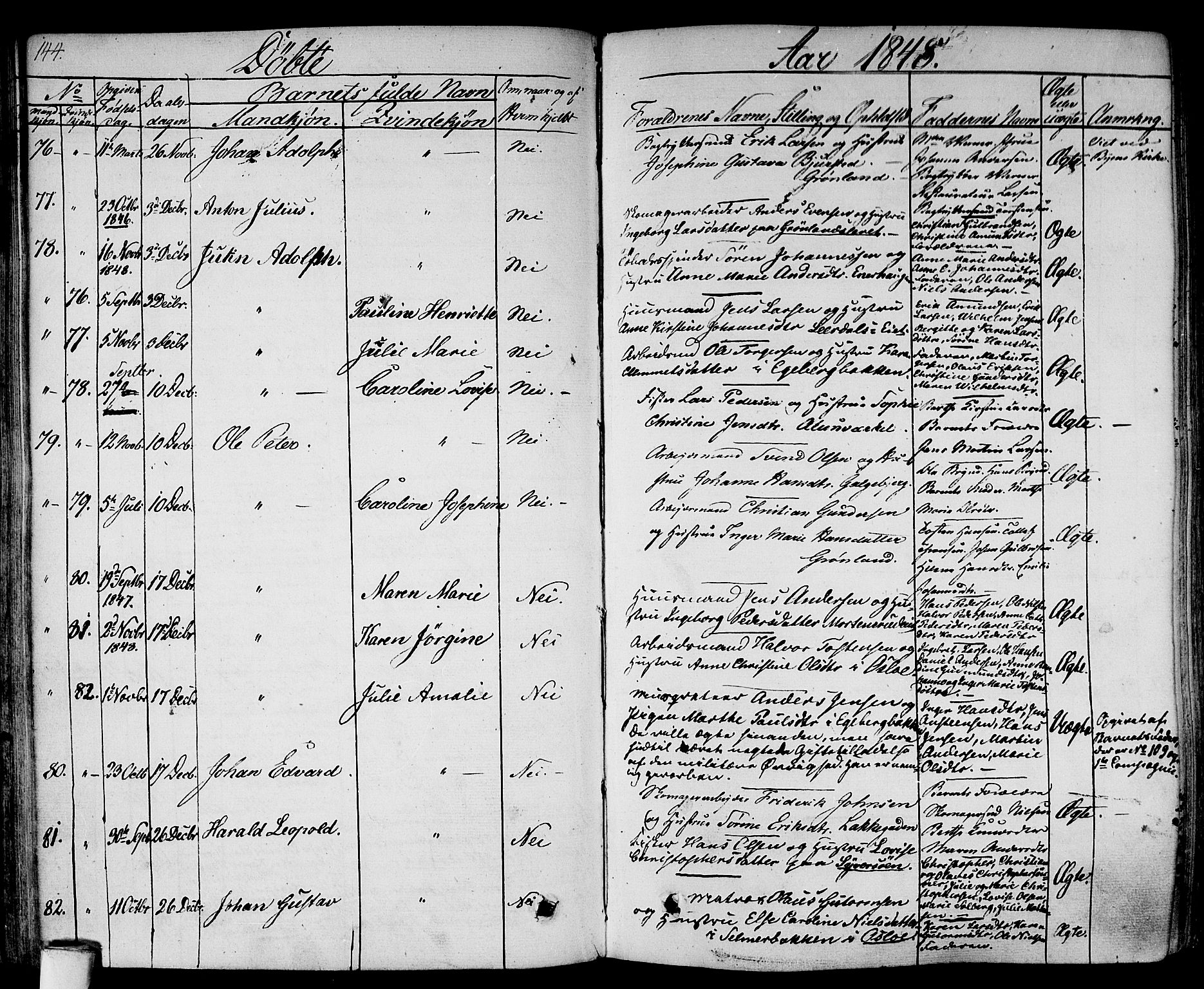 Gamlebyen prestekontor Kirkebøker, SAO/A-10884/F/Fa/L0003: Parish register (official) no. 3, 1829-1849, p. 144
