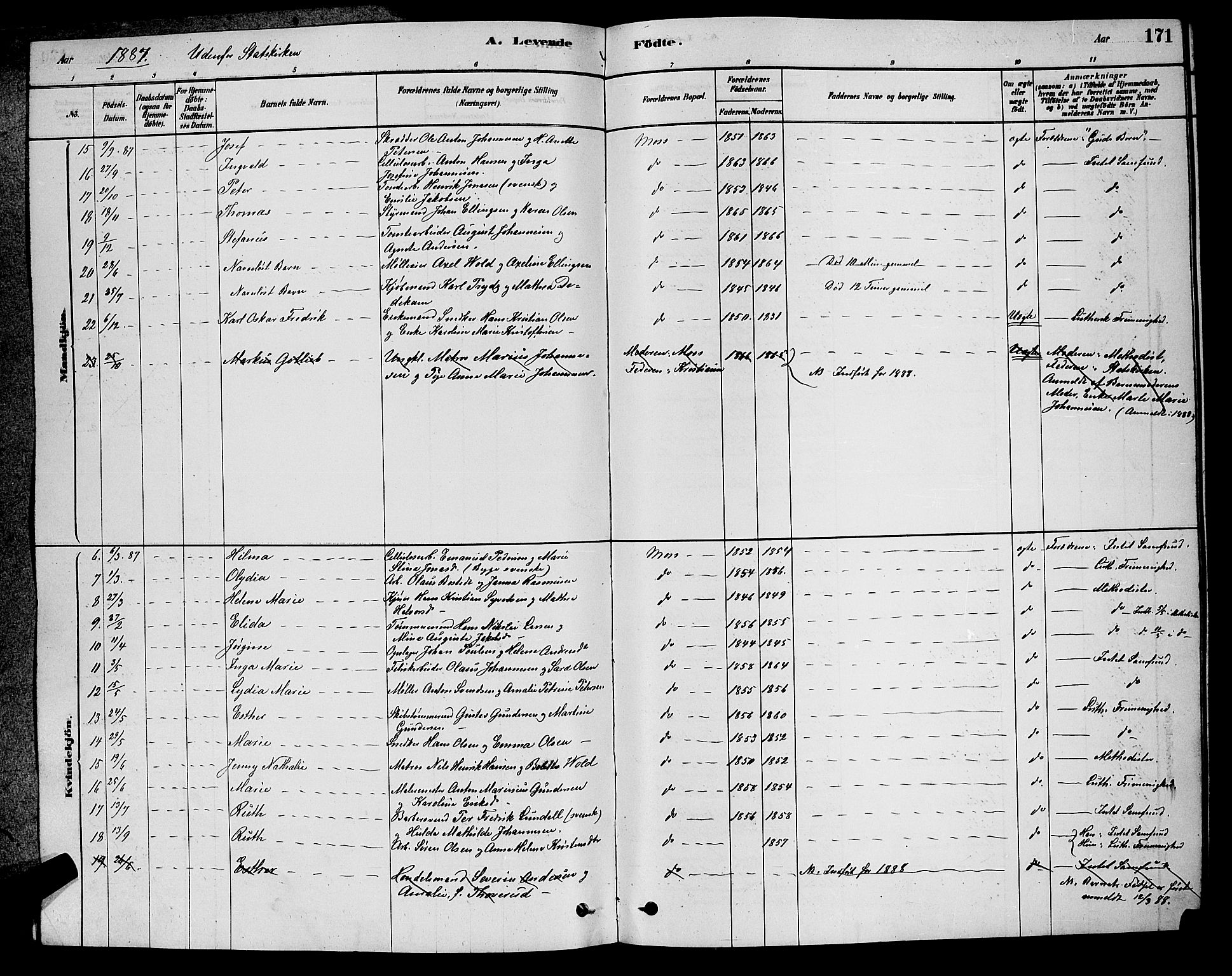 Moss prestekontor Kirkebøker, AV/SAO-A-2003/G/Ga/L0005: Parish register (copy) no. I 5, 1878-1888, p. 171