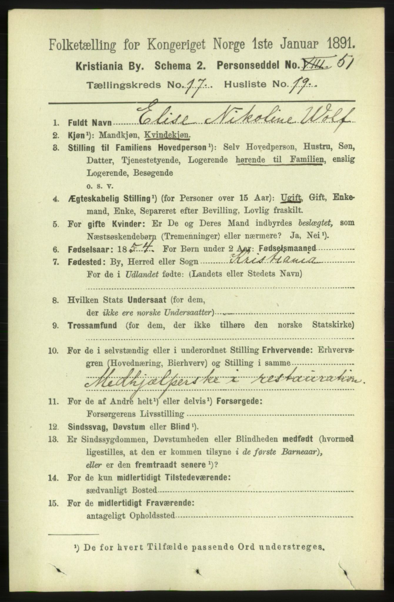 RA, 1891 census for 0301 Kristiania, 1891, p. 8558