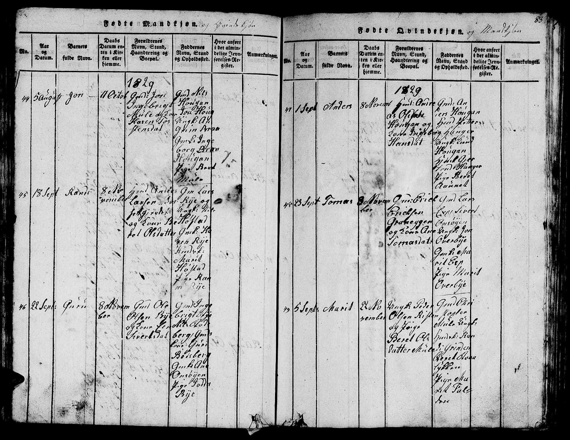 Ministerialprotokoller, klokkerbøker og fødselsregistre - Sør-Trøndelag, SAT/A-1456/612/L0385: Parish register (copy) no. 612C01, 1816-1845, p. 83