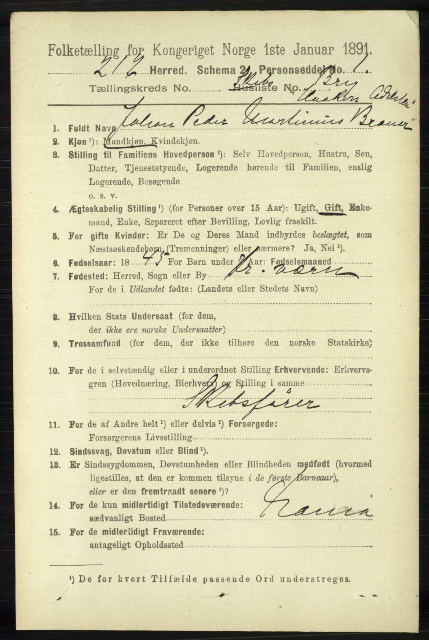 RA, 1891 census for 1116 Eigersund herred, 1891, p. 3432