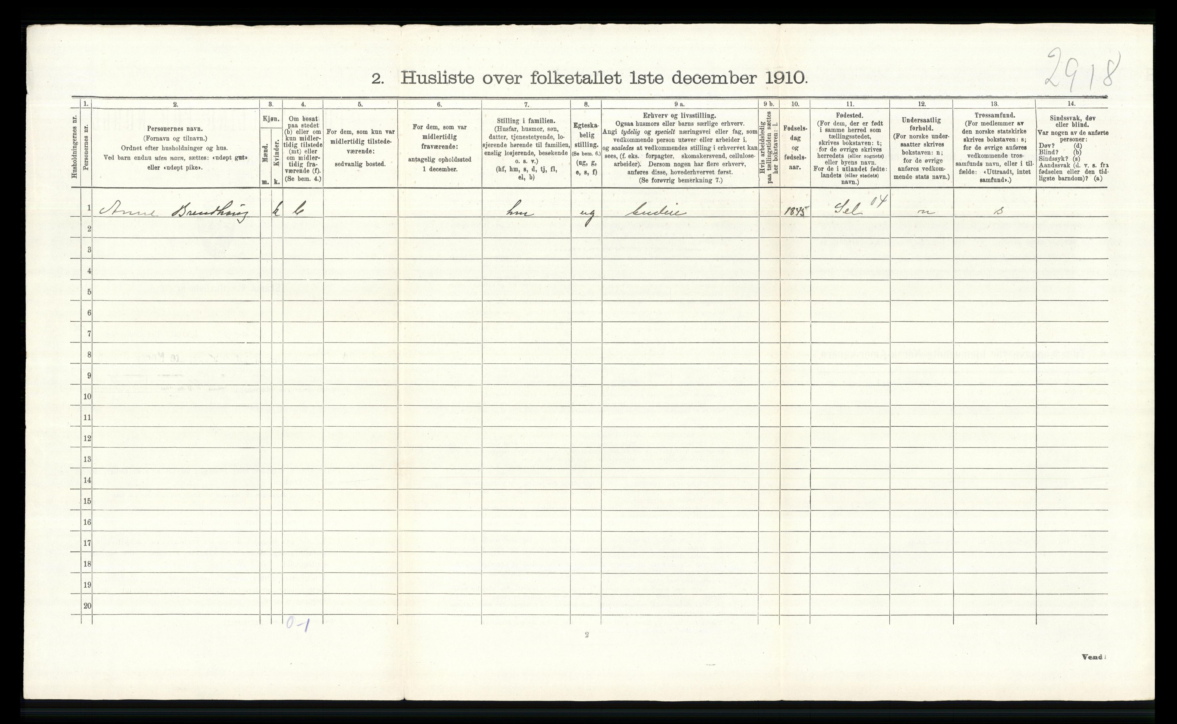 RA, 1910 census for Vågå, 1910, p. 636