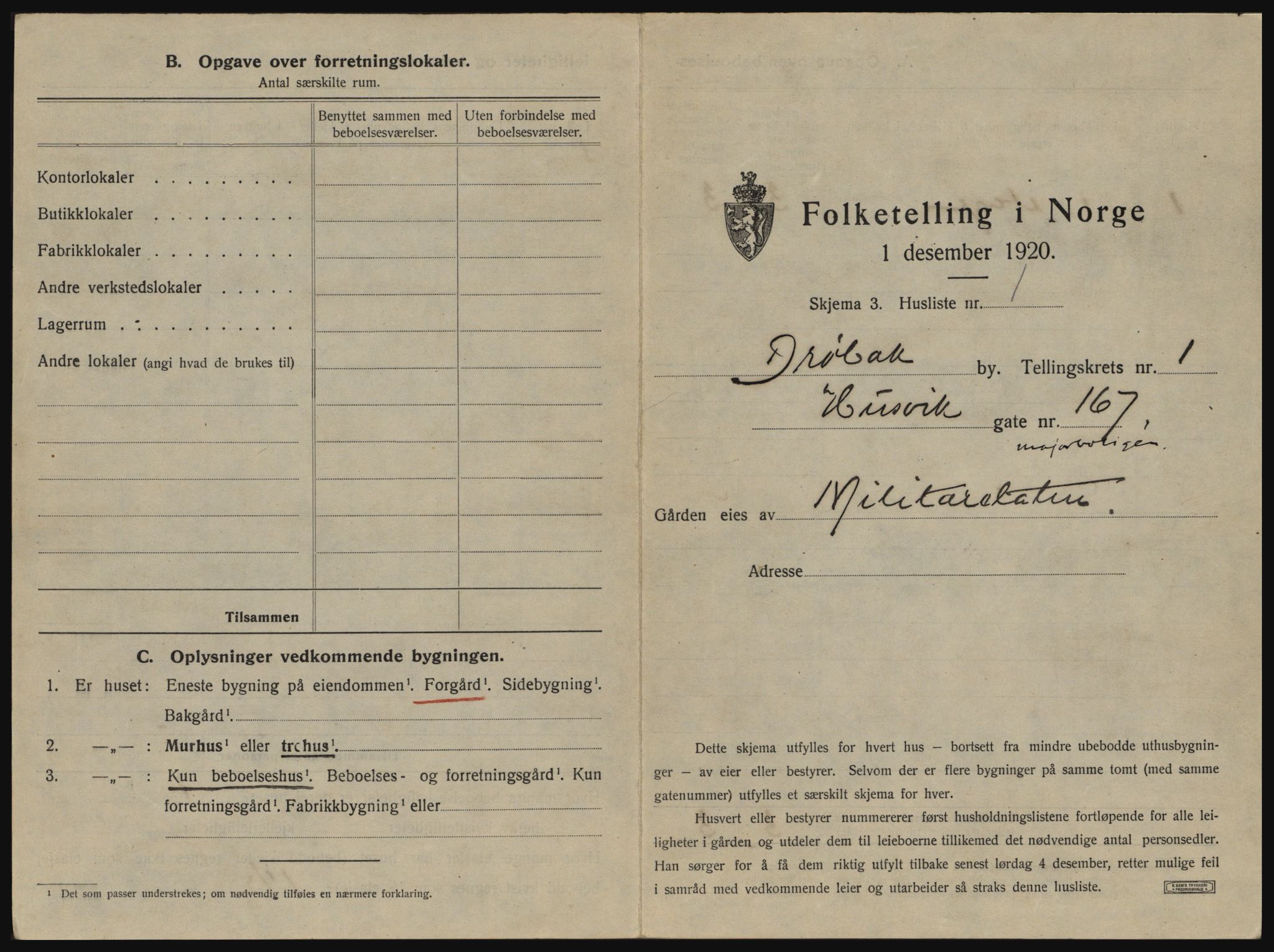 SAO, 1920 census for Drøbak, 1920, p. 43
