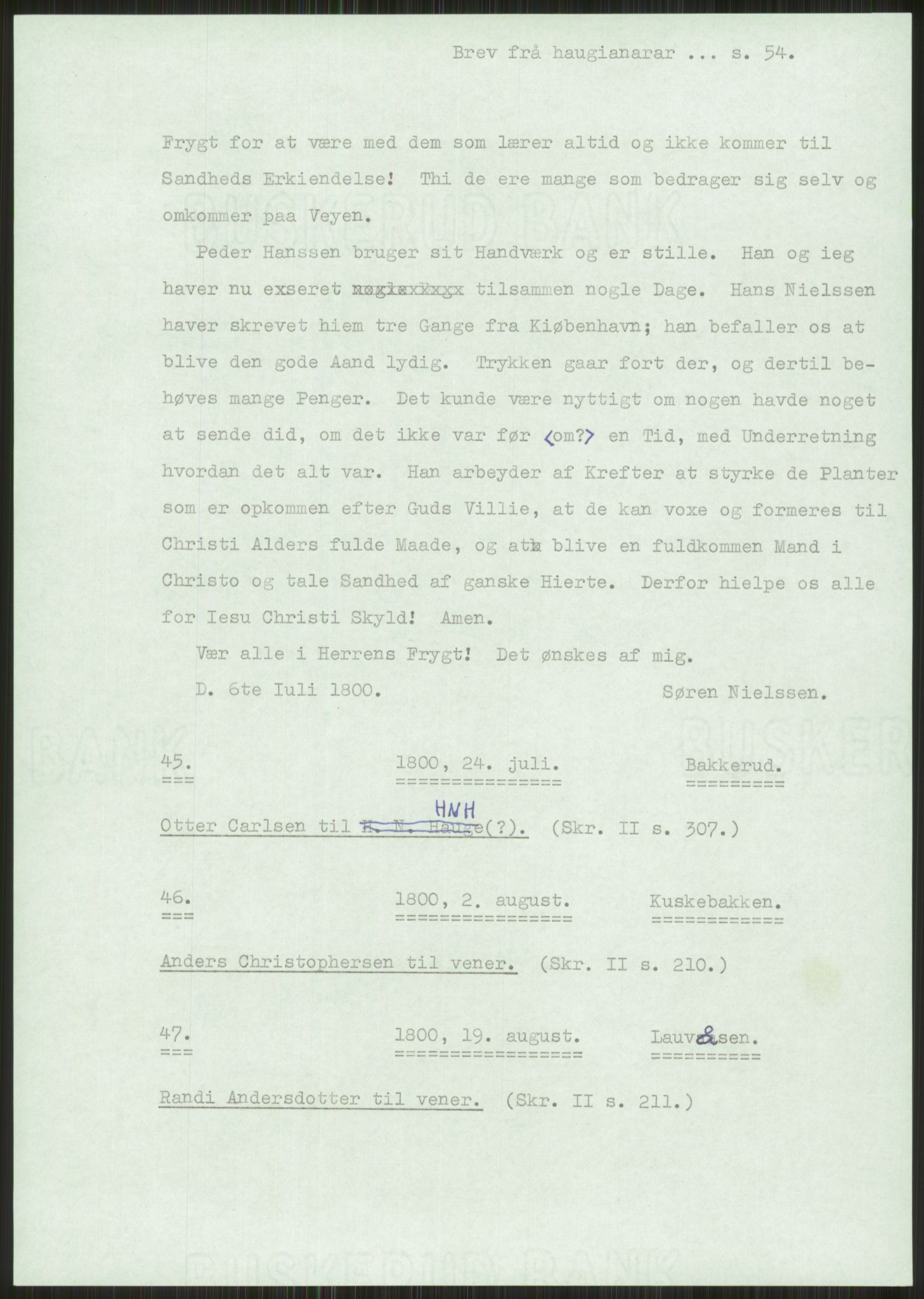 Samlinger til kildeutgivelse, Haugianerbrev, AV/RA-EA-6834/F/L0001: Haugianerbrev I: 1760-1804, 1760-1804, p. 54