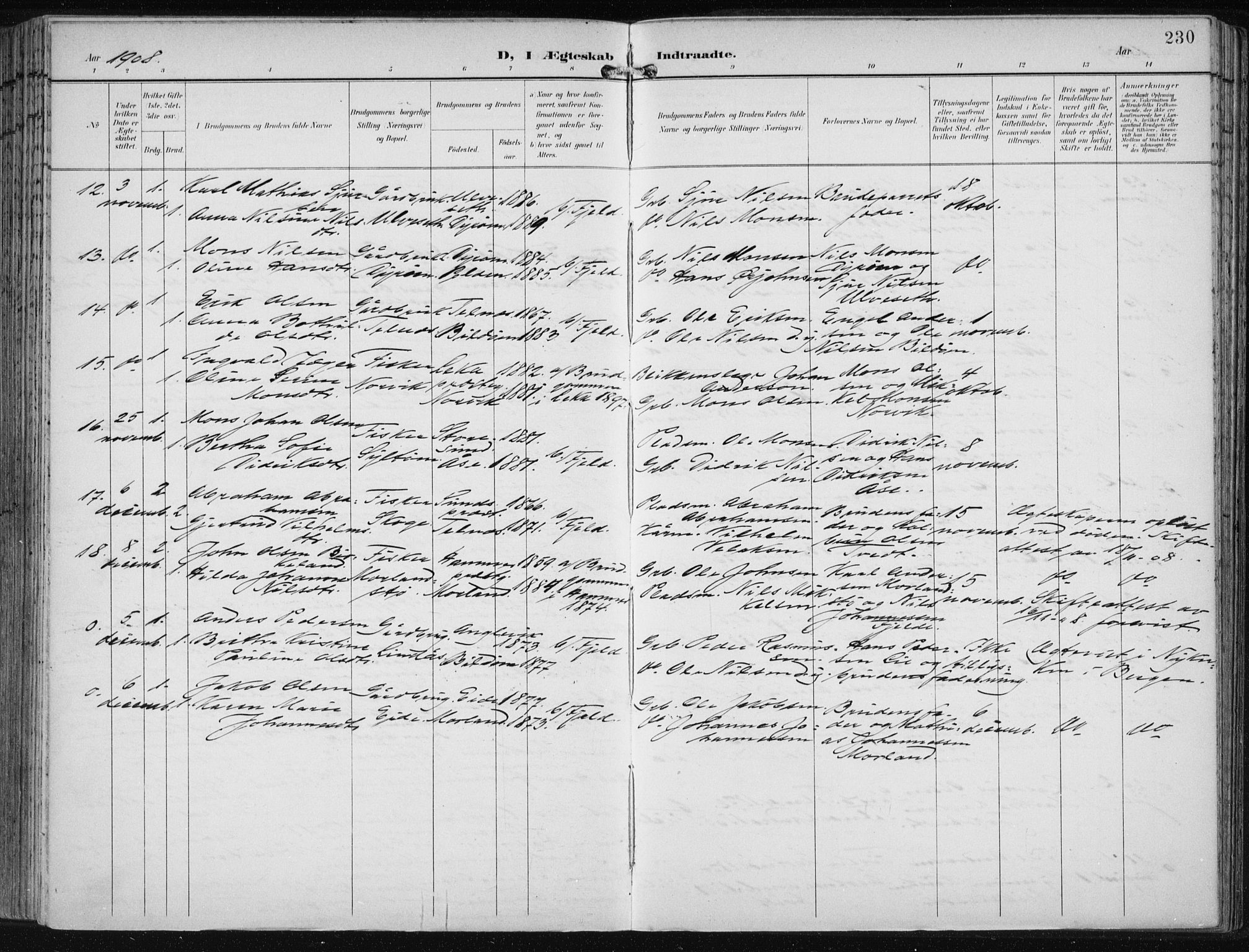 Fjell sokneprestembete, SAB/A-75301/H/Haa: Parish register (official) no. A  9, 1899-1910, p. 230