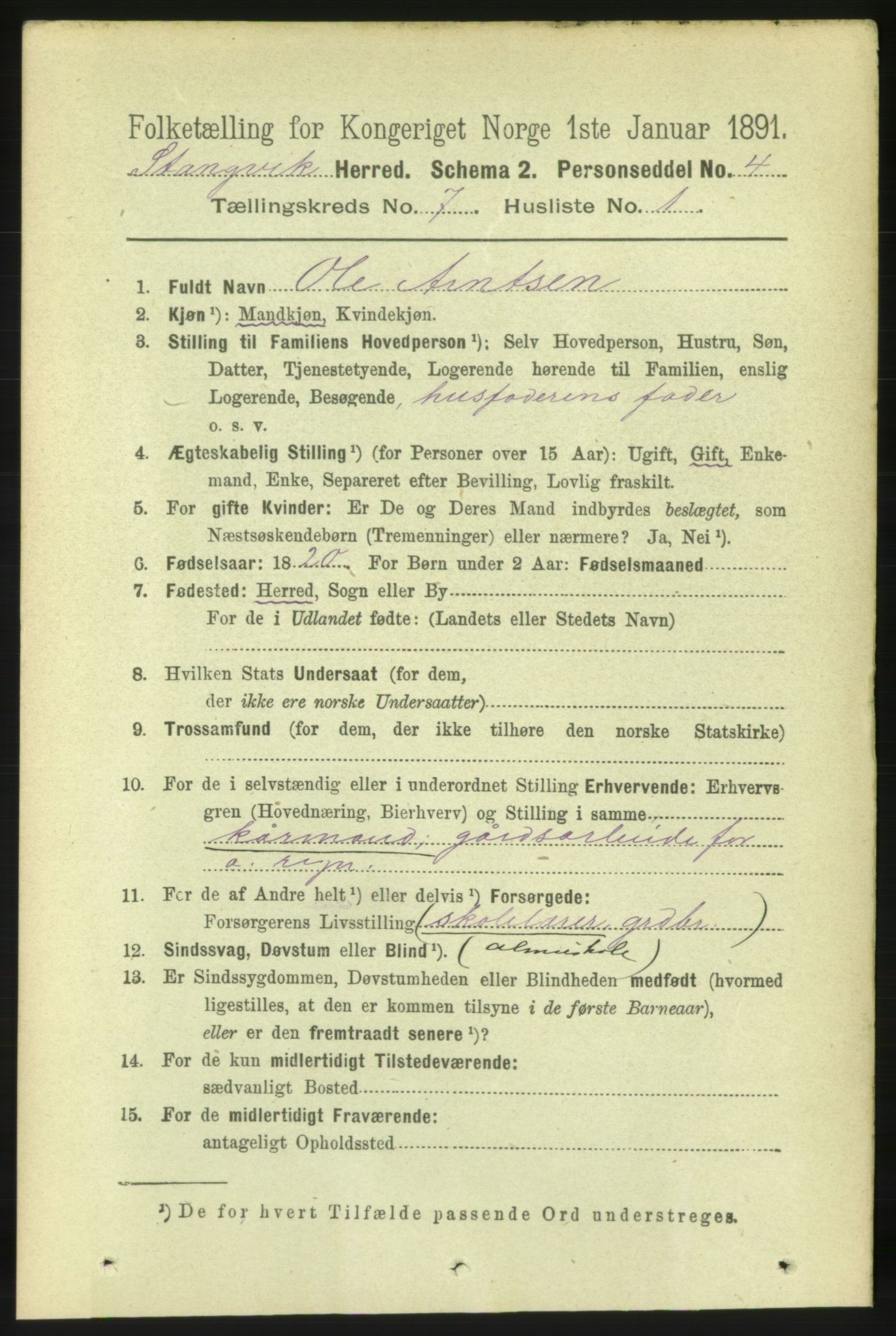 RA, 1891 census for 1564 Stangvik, 1891, p. 3016