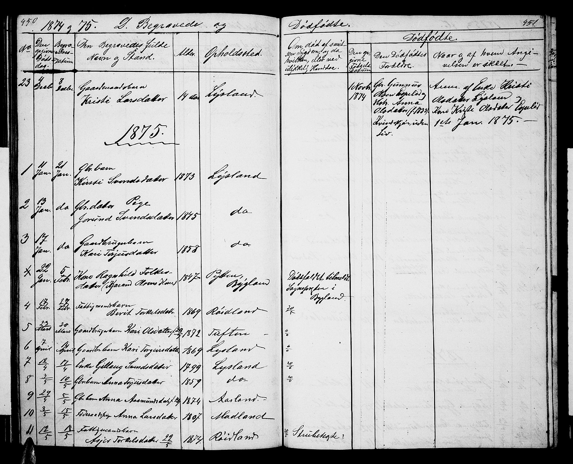 Åseral sokneprestkontor, SAK/1111-0051/F/Fb/L0001: Parish register (copy) no. B 1, 1856-1877, p. 450-451