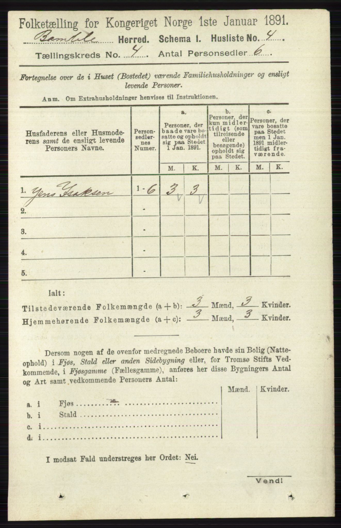 RA, 1891 census for 0814 Bamble, 1891, p. 1740