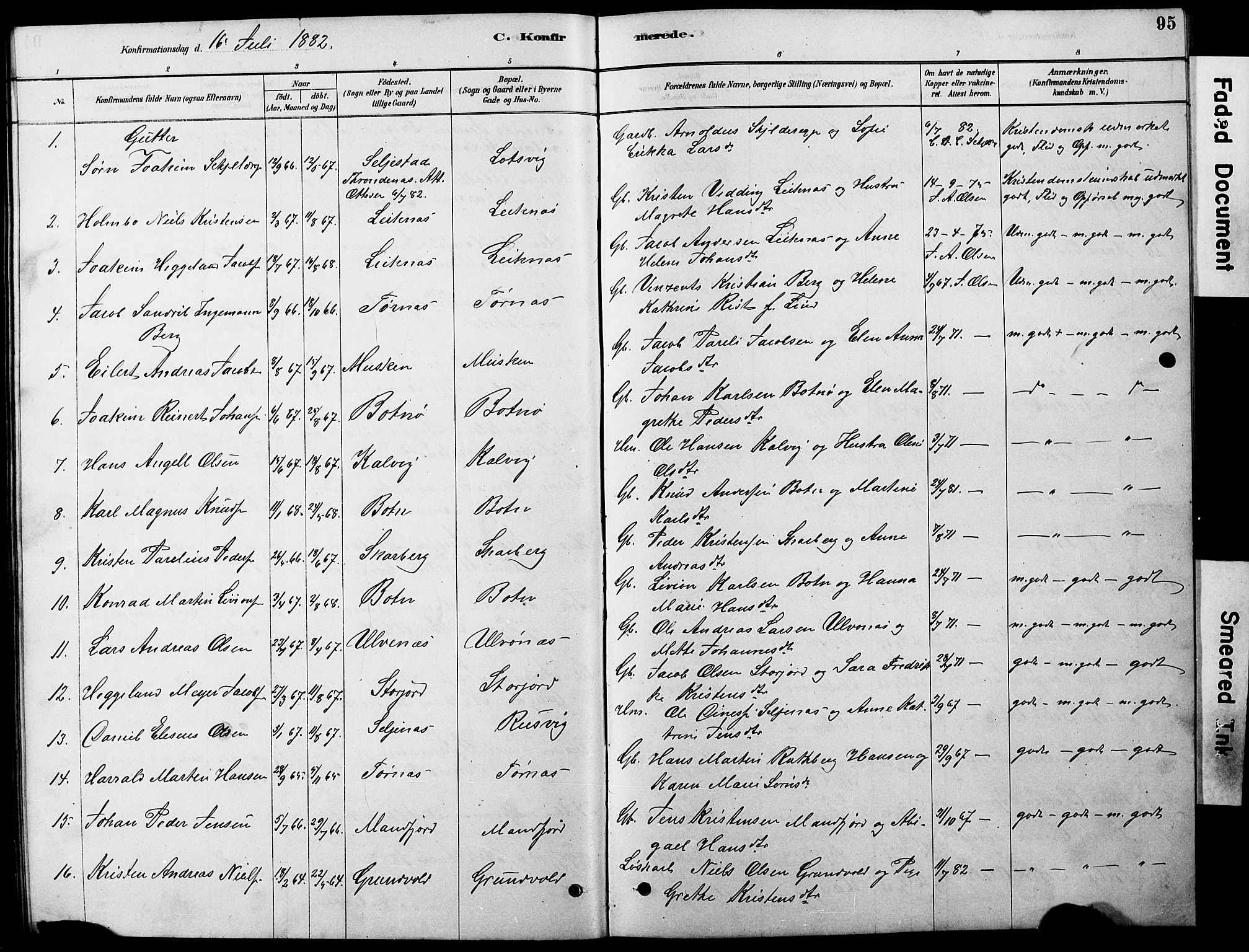 Ministerialprotokoller, klokkerbøker og fødselsregistre - Nordland, AV/SAT-A-1459/861/L0875: Parish register (copy) no. 861C01, 1879-1887, p. 95