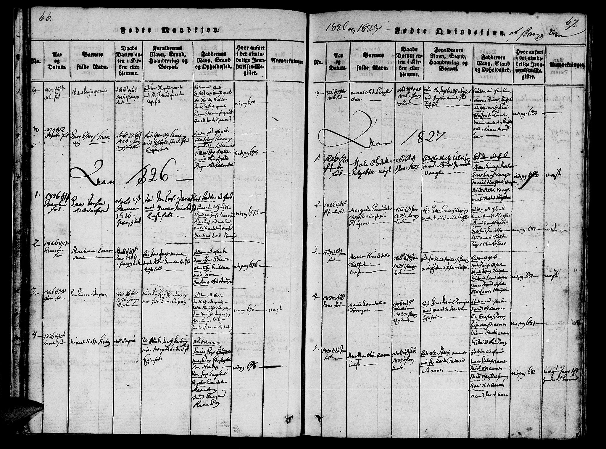 Ministerialprotokoller, klokkerbøker og fødselsregistre - Møre og Romsdal, AV/SAT-A-1454/592/L1023: Parish register (official) no. 592A02, 1820-1830, p. 66-67