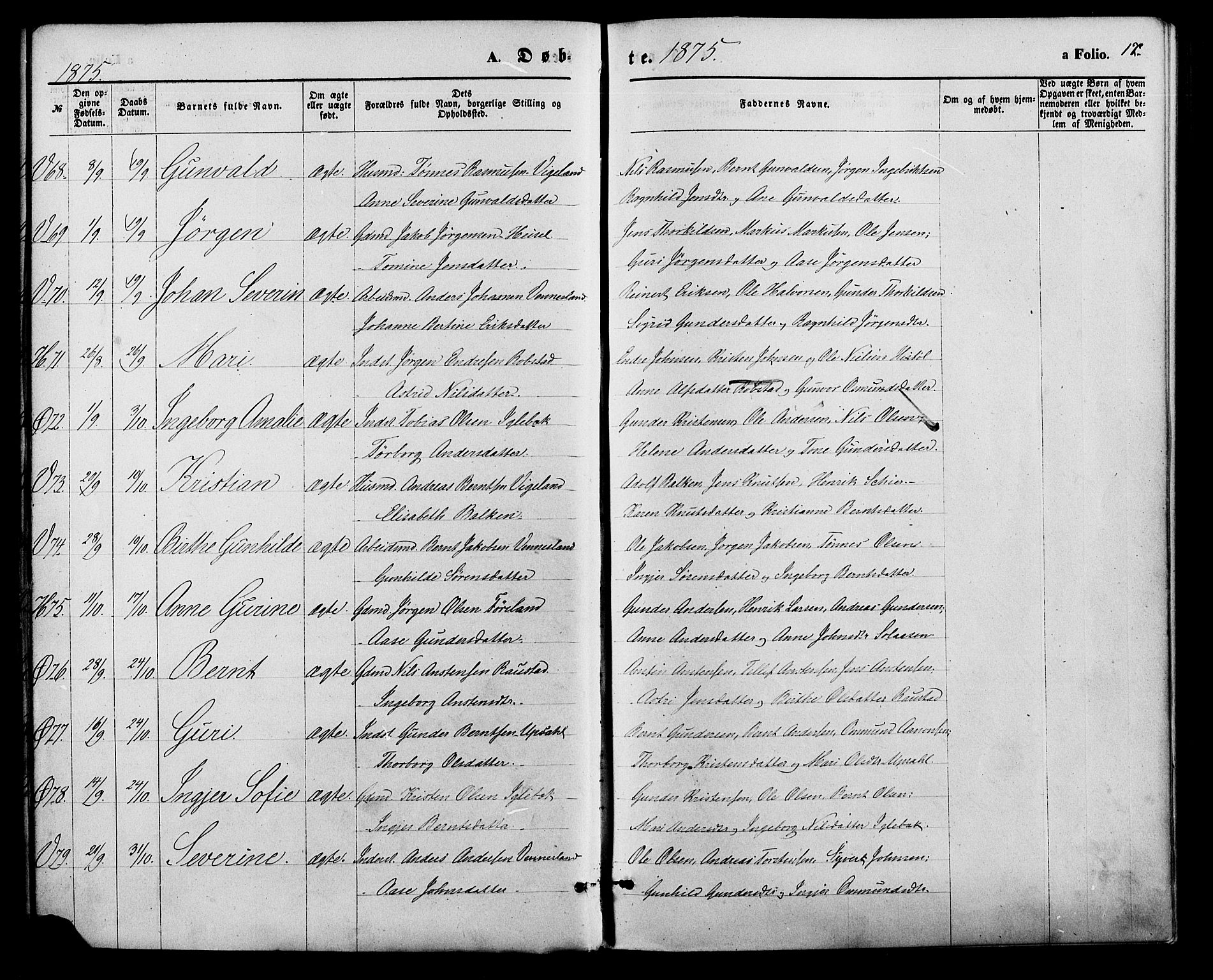 Vennesla sokneprestkontor, SAK/1111-0045/Fa/Fac/L0008: Parish register (official) no. A 8, 1874-1883, p. 17