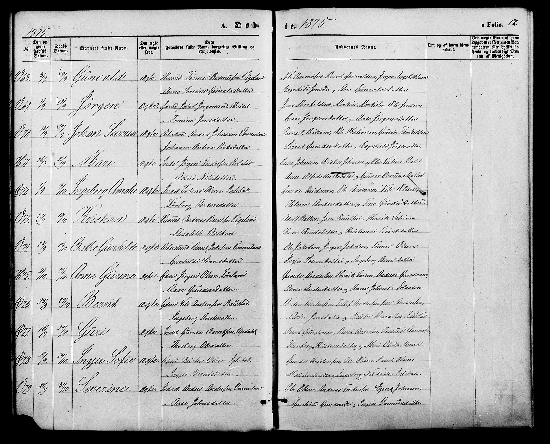 Vennesla sokneprestkontor, AV/SAK-1111-0045/Fa/Fac/L0008: Parish register (official) no. A 8, 1874-1883, p. 17