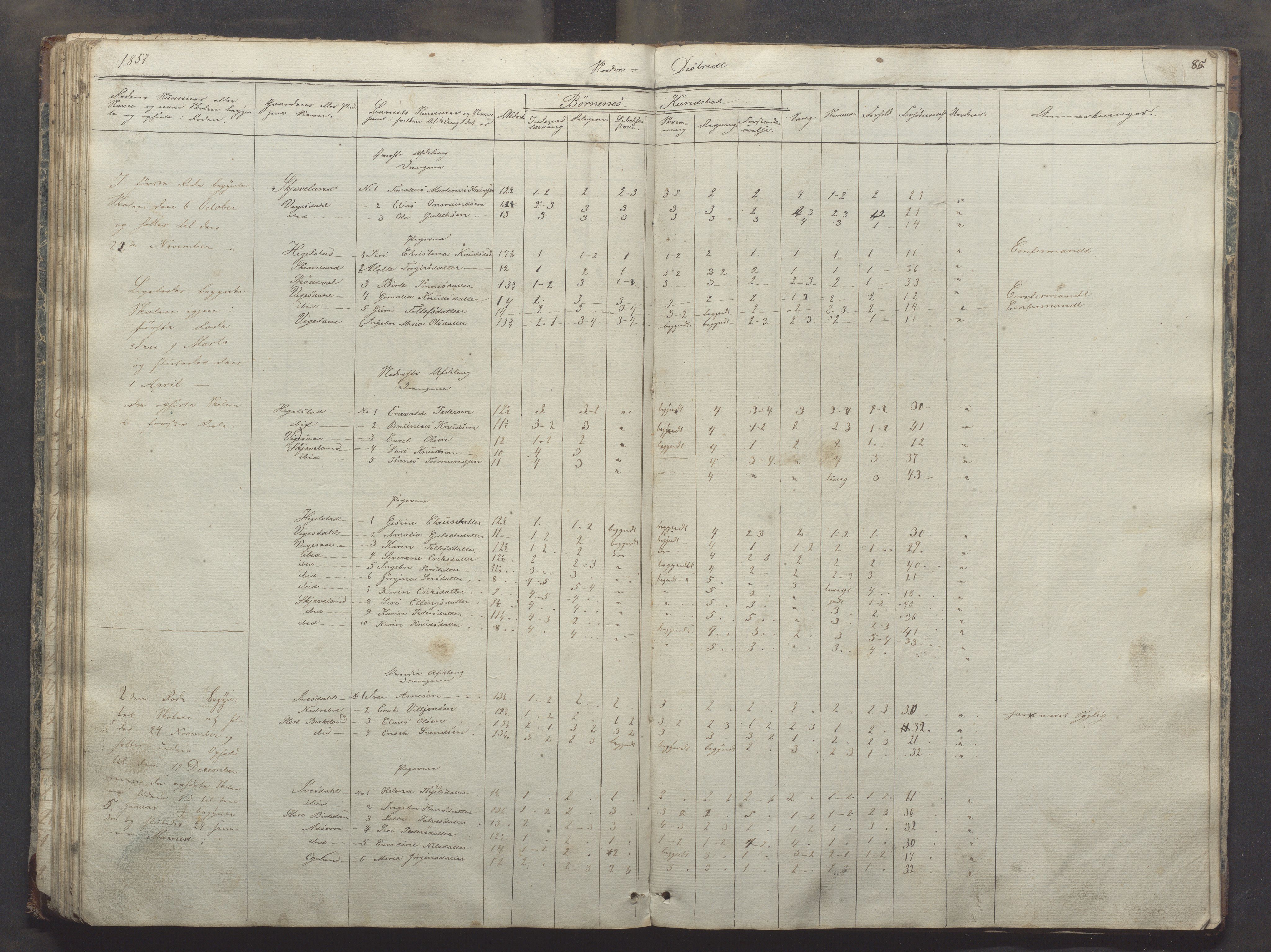 Bjerkreim kommune - Skulestyret, IKAR/K-101539/H/L0003: Dagbok - nordre distrikt, 1831-1858, p. 84b-85a