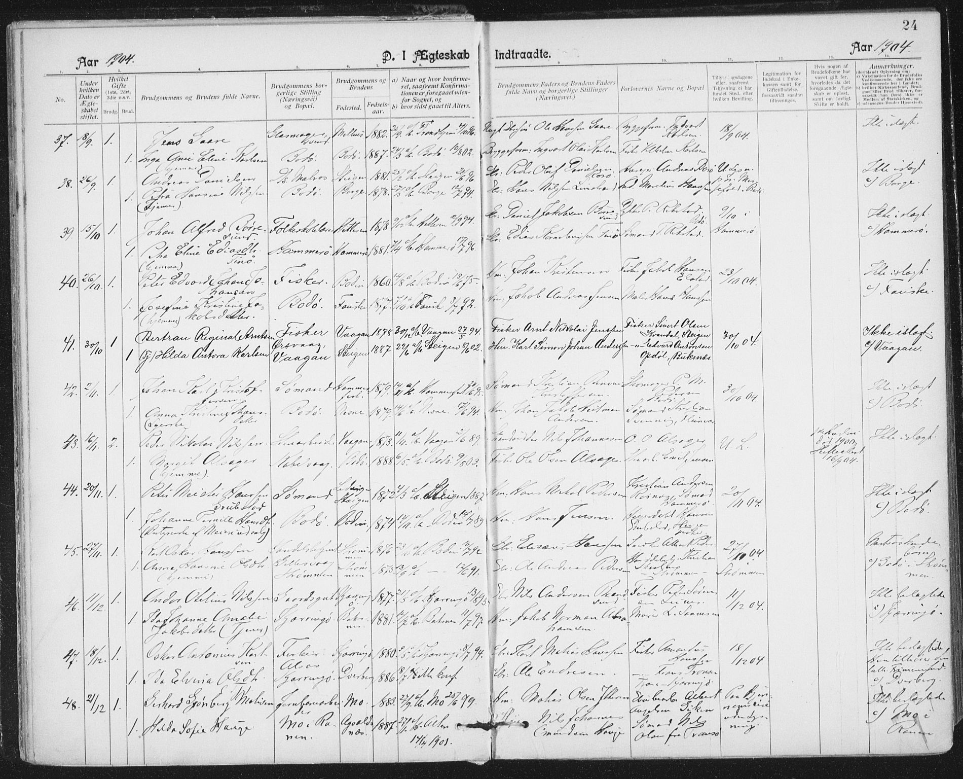 Ministerialprotokoller, klokkerbøker og fødselsregistre - Nordland, SAT/A-1459/801/L0012: Parish register (official) no. 801A12, 1900-1916, p. 24