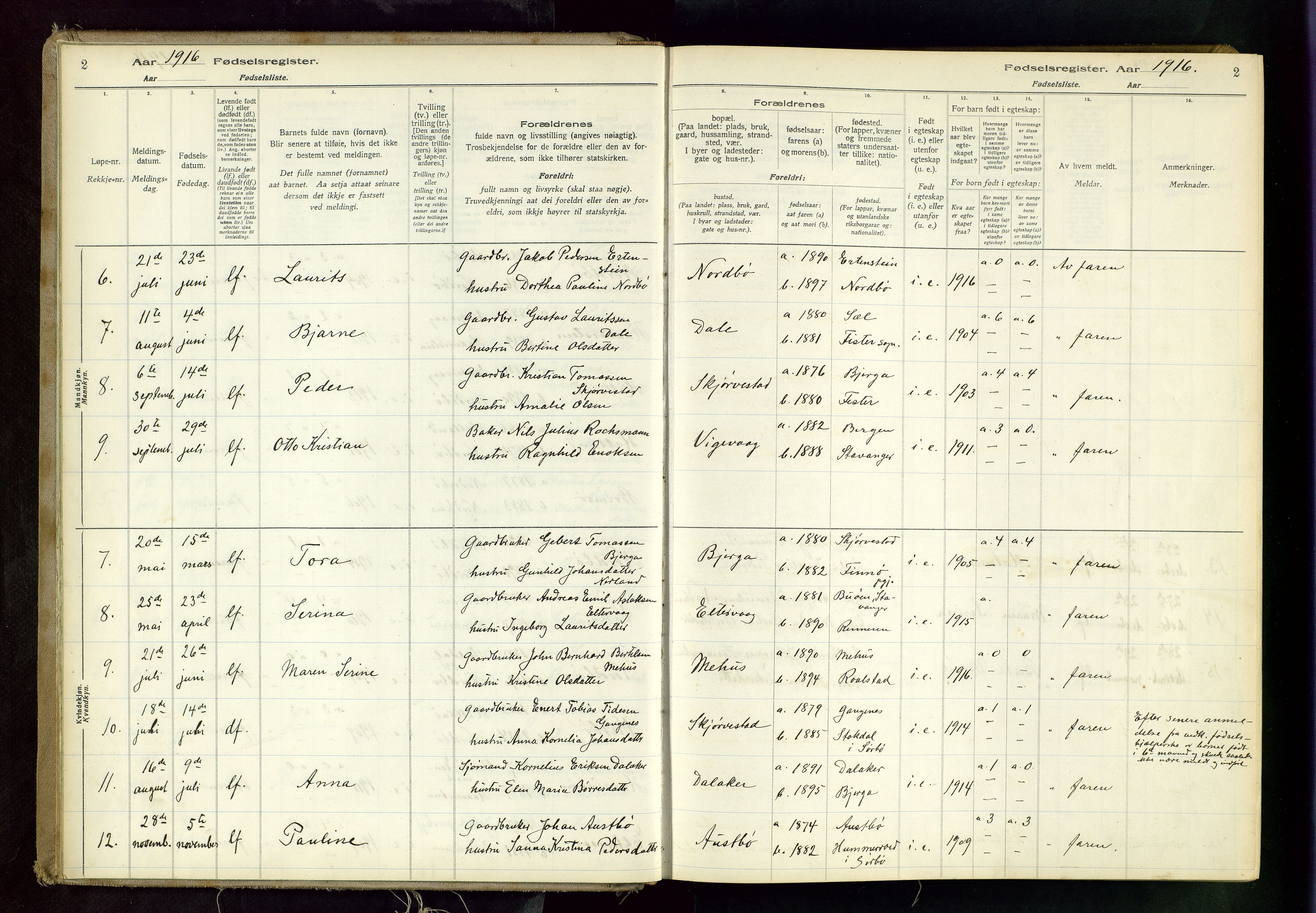 Rennesøy sokneprestkontor, AV/SAST-A -101827/I/Id/L0001: Birth register no. 1, 1916-1982, p. 2