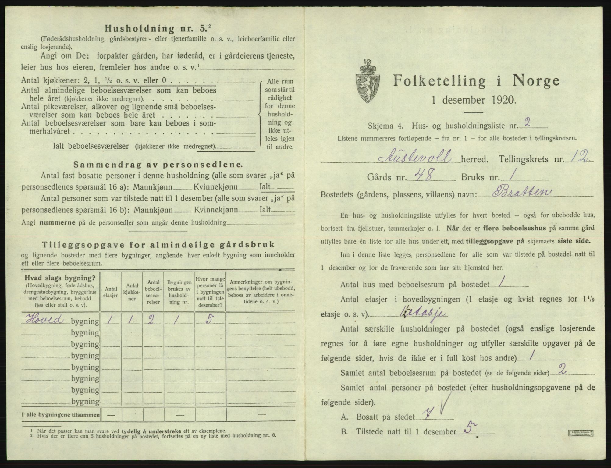 SAB, 1920 census for Austevoll, 1920, p. 884