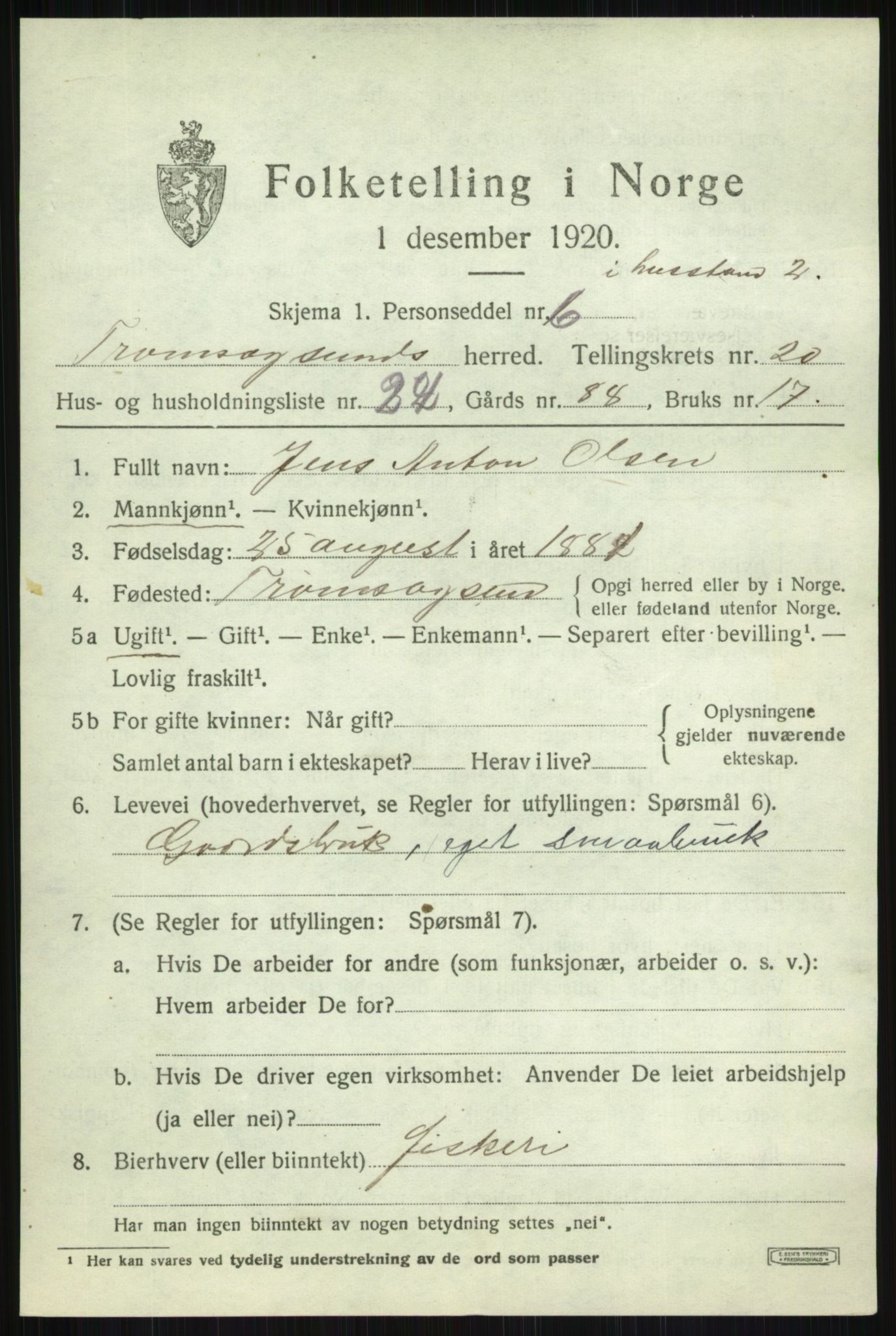 SATØ, 1920 census for Tromsøysund, 1920, p. 10912