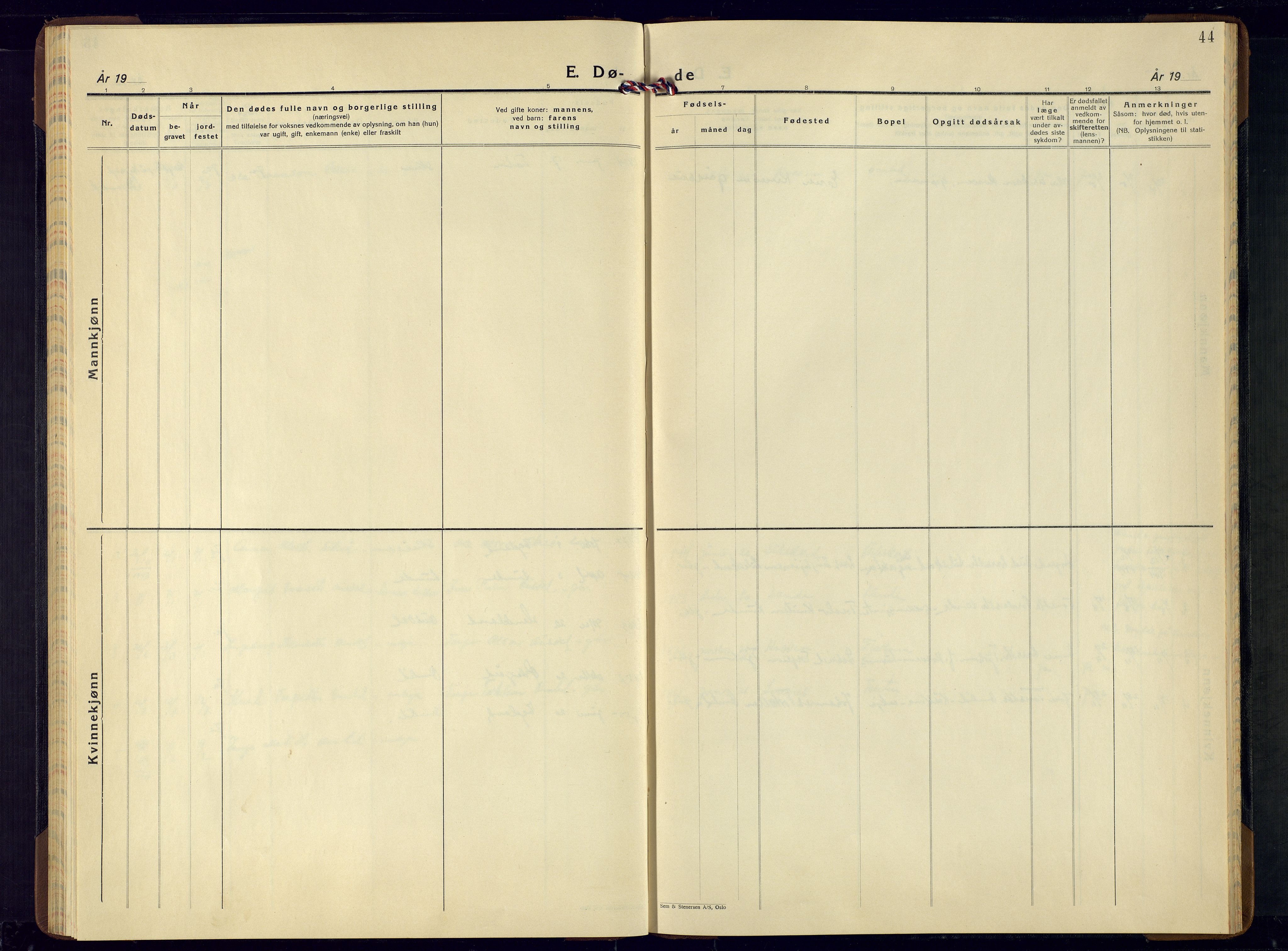 Sirdal sokneprestkontor, AV/SAK-1111-0036/F/Fb/Fba/L0003: Parish register (copy) no. B-3, 1935-1958, p. 44