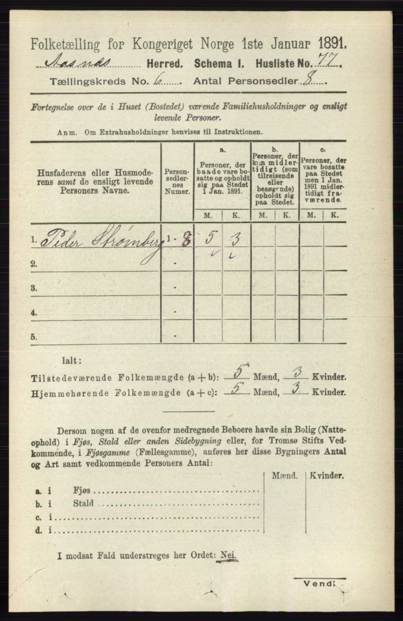 RA, 1891 census for 0425 Åsnes, 1891, p. 2787