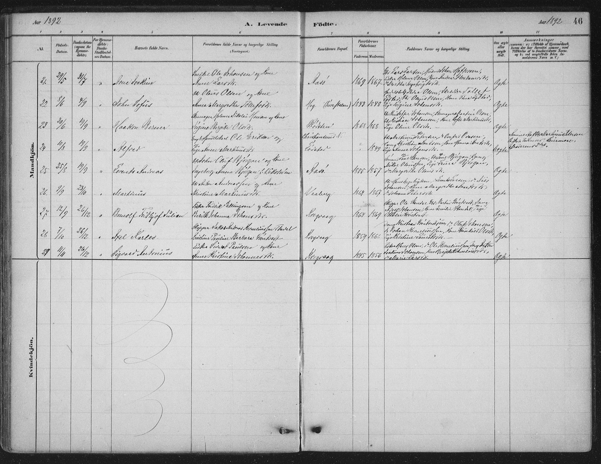 Ministerialprotokoller, klokkerbøker og fødselsregistre - Sør-Trøndelag, AV/SAT-A-1456/662/L0755: Parish register (official) no. 662A01, 1879-1905, p. 46