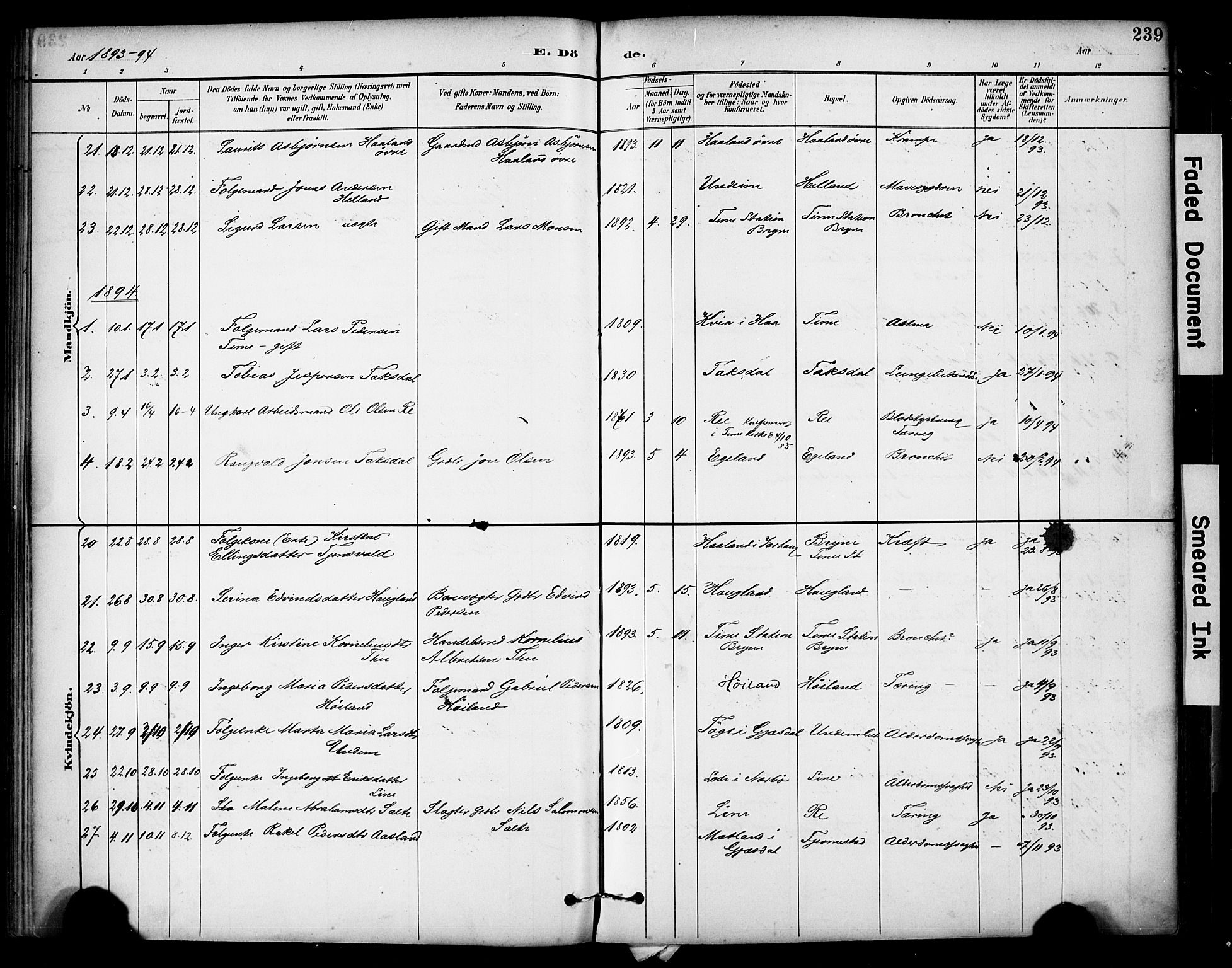 Lye sokneprestkontor, SAST/A-101794/001/30BA/L0011: Parish register (official) no. A 9, 1893-1903, p. 239