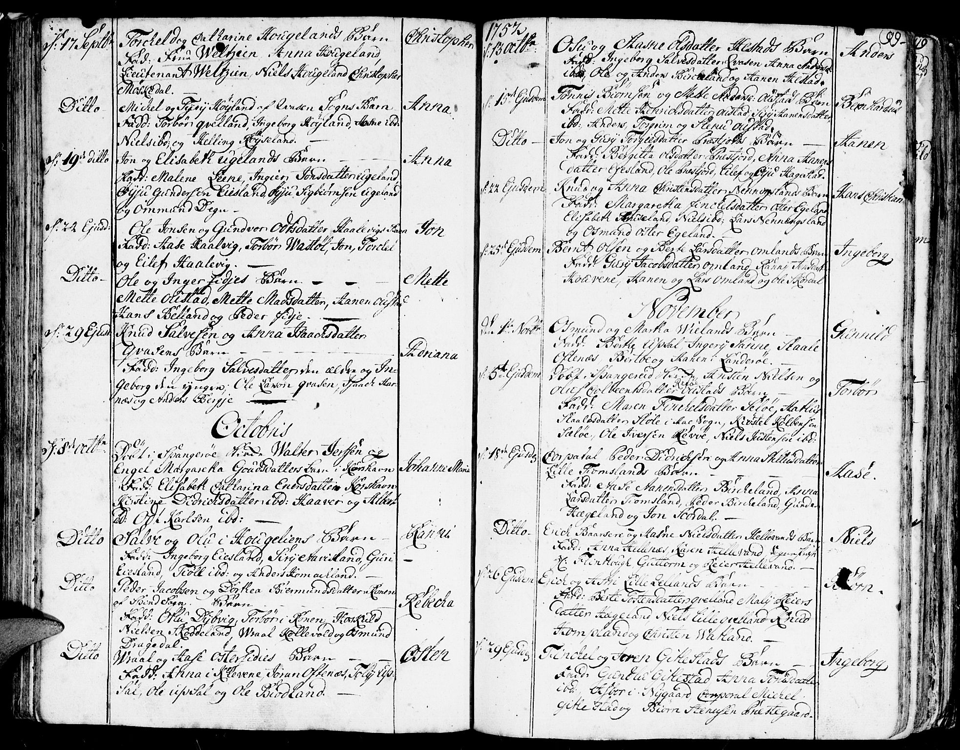 Lyngdal sokneprestkontor, AV/SAK-1111-0029/F/Fa/Fac/L0001: Parish register (official) no. A 1, 1727-1779, p. 99