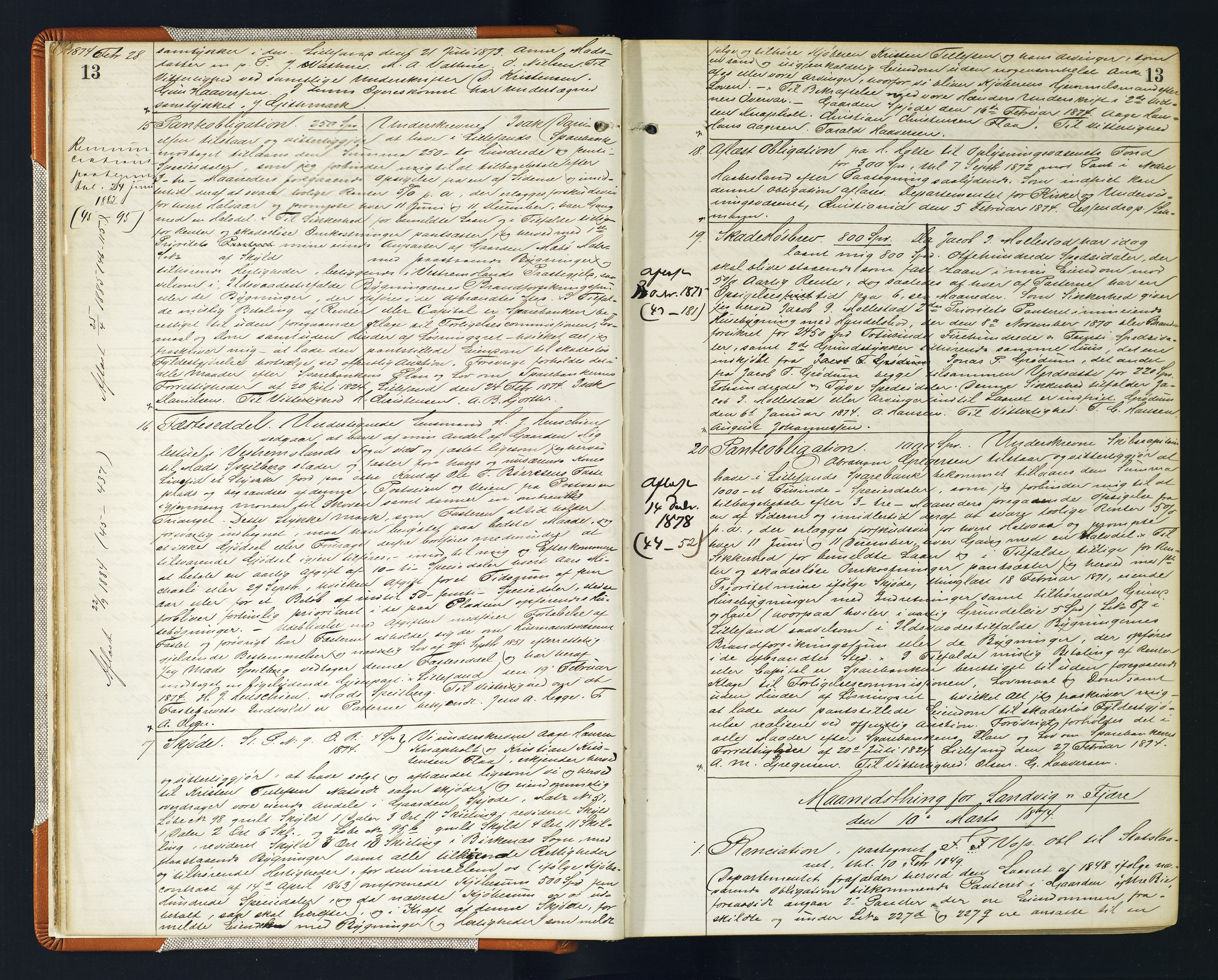Vestre Nedenes/Sand sorenskriveri, AV/SAK-1221-0010/G/Gb/Gba/L0017: Mortgage book no. 43, 1874-1878, p. 13