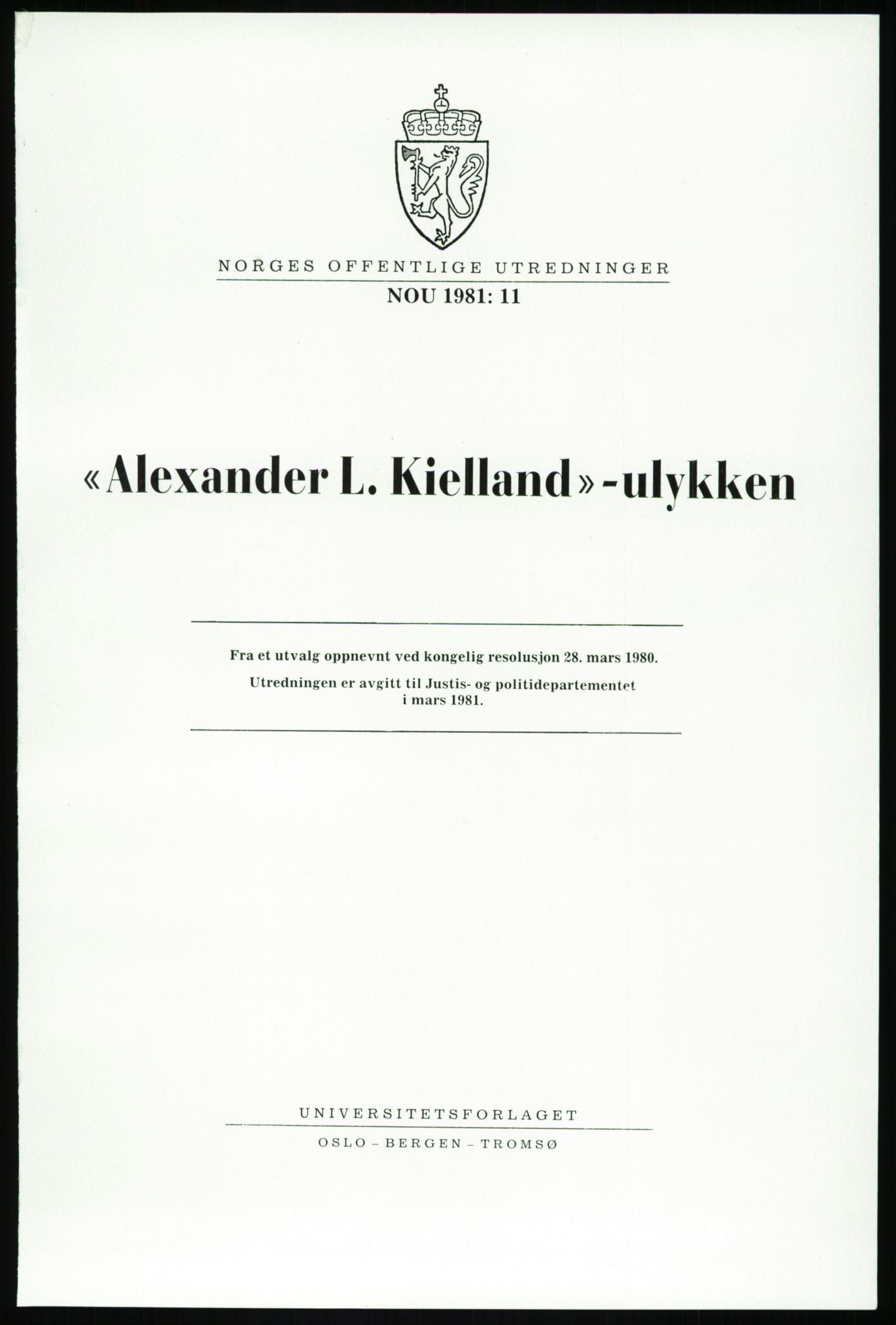 Justisdepartementet, Granskningskommisjonen ved Alexander Kielland-ulykken 27.3.1980, AV/RA-S-1165/D/L0003: 0001 NOU 1981:11 Alexander Kielland ulykken/0002 Korrespondanse/0003: Alexander L. Kielland: Operating manual, 1980-1981, p. 3