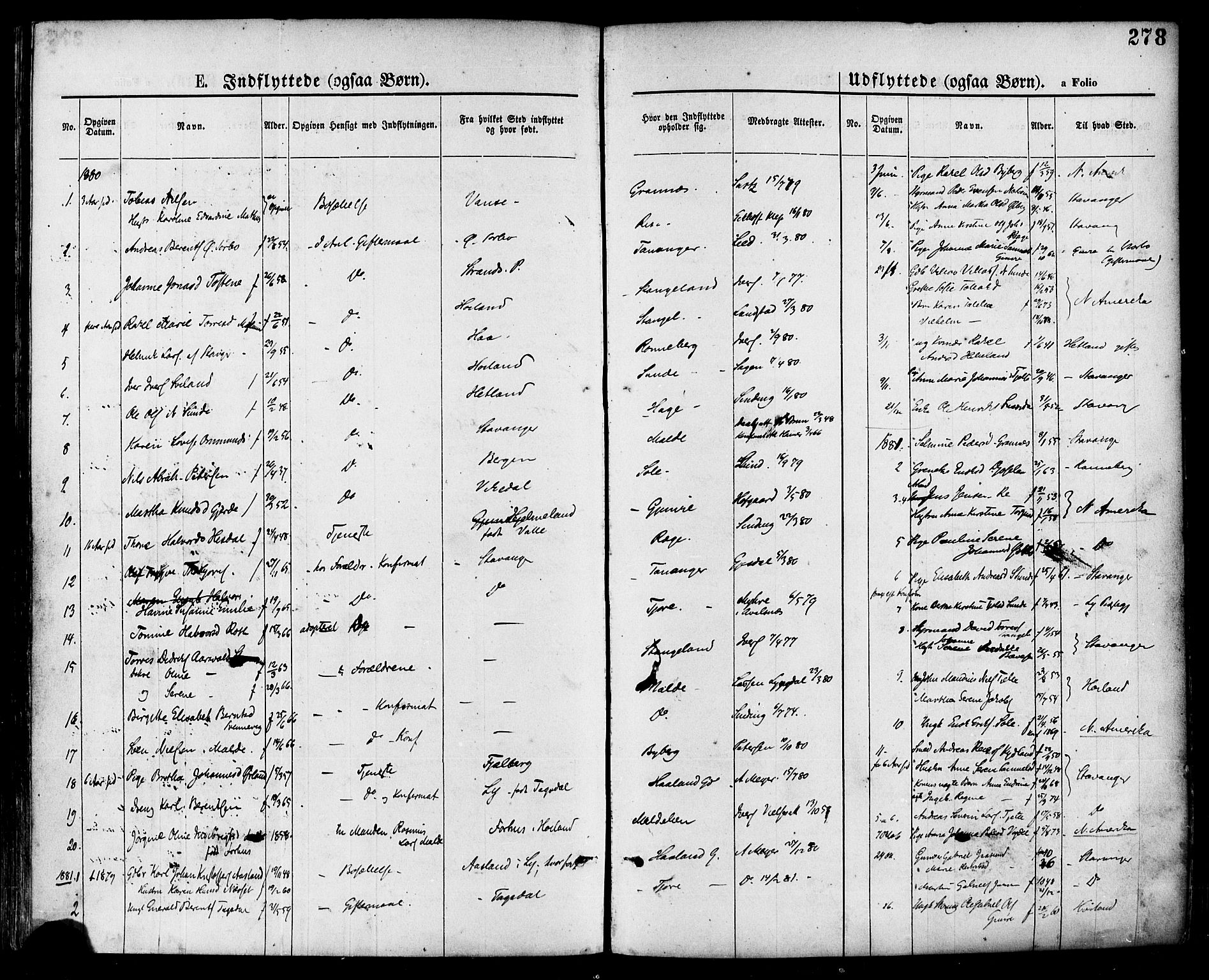 Håland sokneprestkontor, SAST/A-101802/001/30BA/L0009: Parish register (official) no. A 8, 1871-1882, p. 278