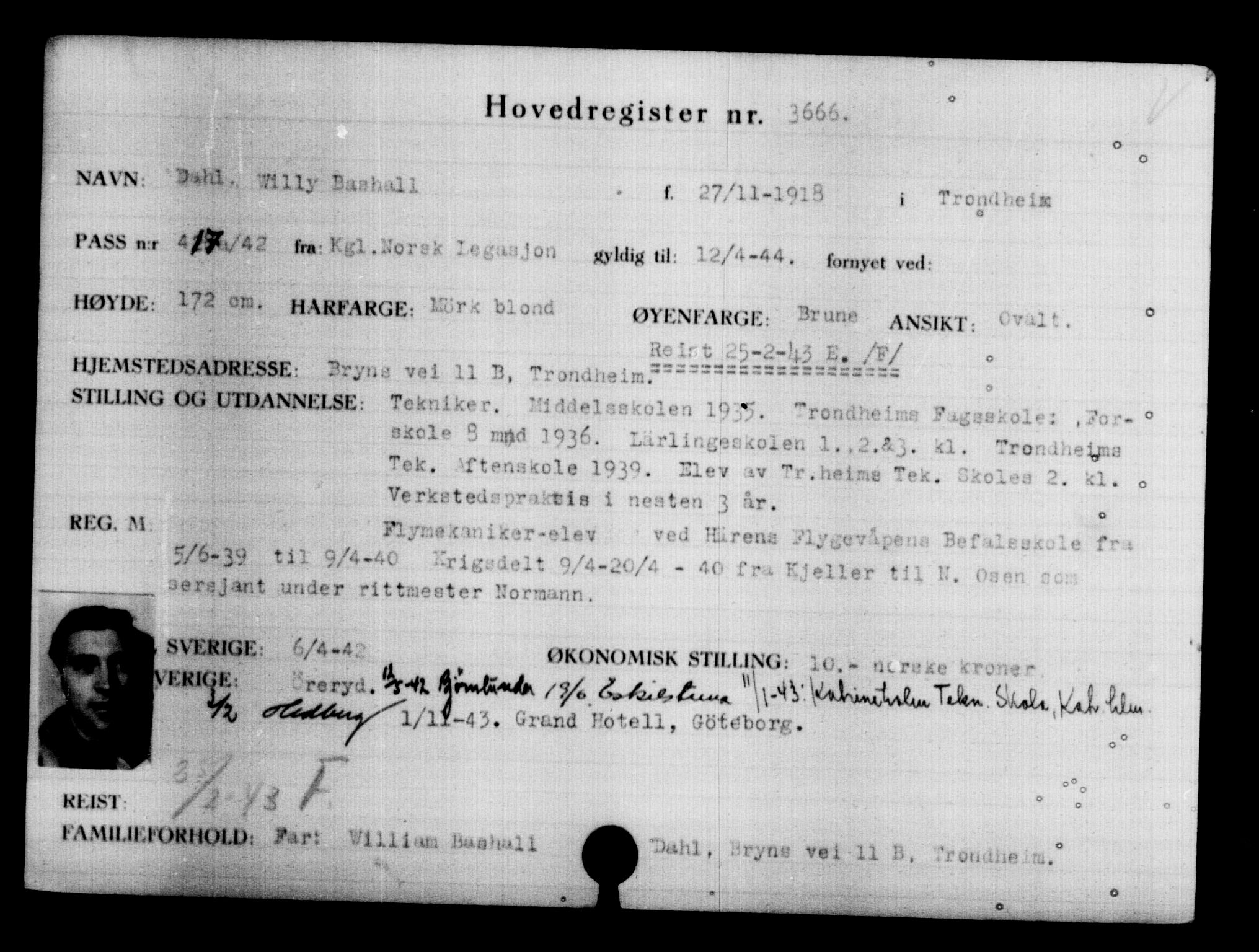 Utenriksstasjonene, Legasjonen i Stockholm, Flyktningkontoret, AV/RA-S-6753/V/Va/L0004: Kjesäterkartoteket, flyktninger med registreringsnr. 3496-6610, 1940-1945, p. 194