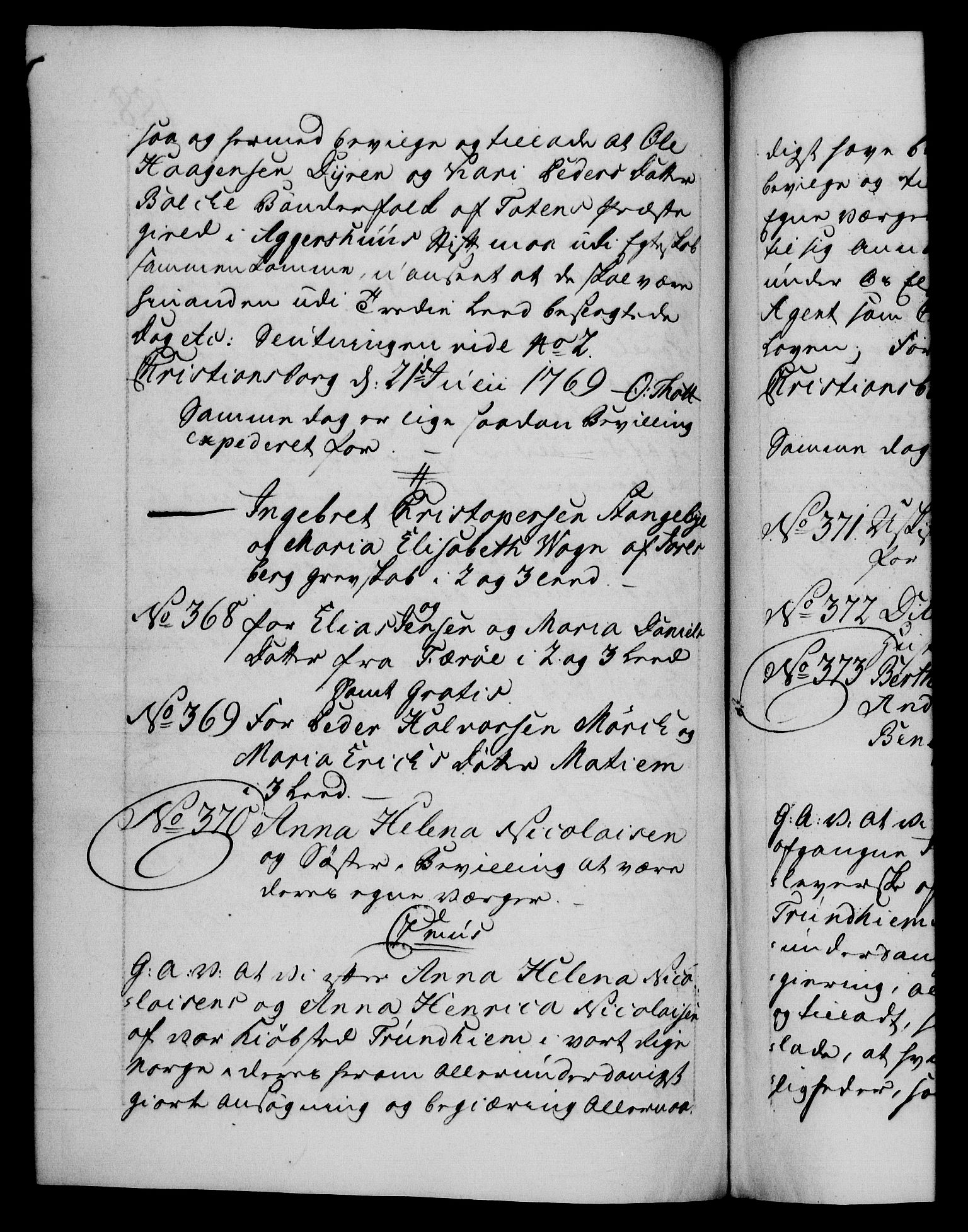 Danske Kanselli 1572-1799, AV/RA-EA-3023/F/Fc/Fca/Fcaa/L0044: Norske registre, 1769-1771, p. 188b