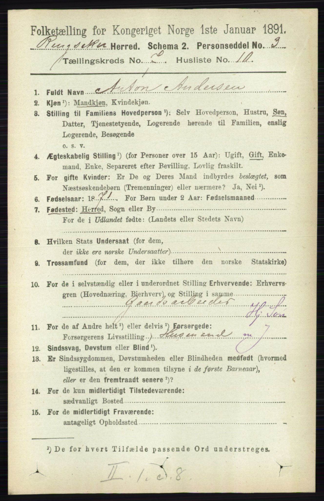 RA, 1891 census for 0412 Ringsaker, 1891, p. 3940