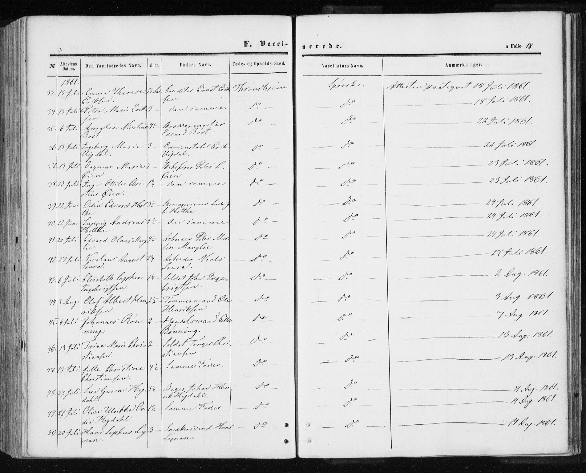 Ministerialprotokoller, klokkerbøker og fødselsregistre - Sør-Trøndelag, SAT/A-1456/601/L0053: Parish register (official) no. 601A21, 1857-1865, p. 18