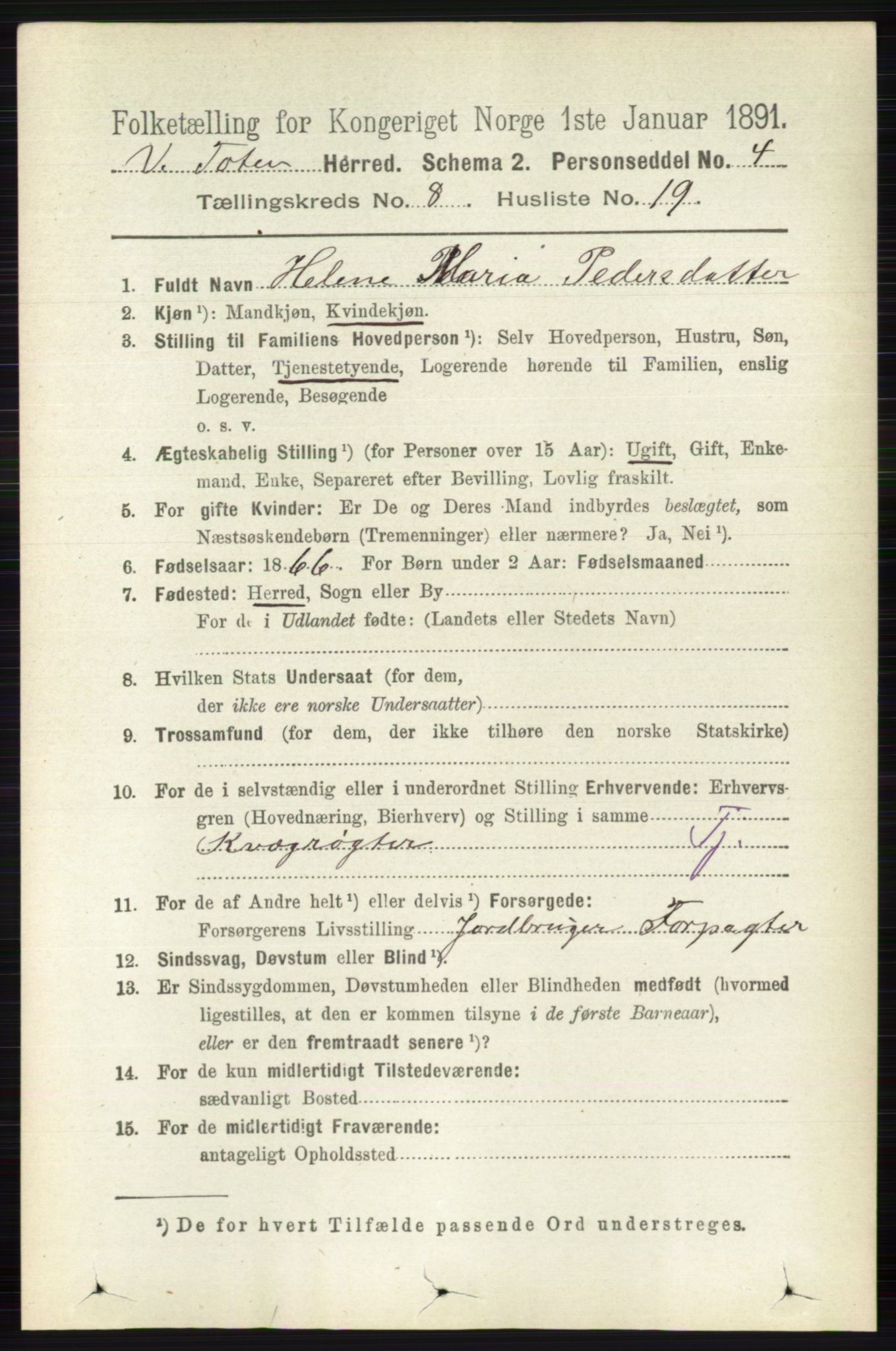 RA, 1891 census for 0529 Vestre Toten, 1891, p. 5109