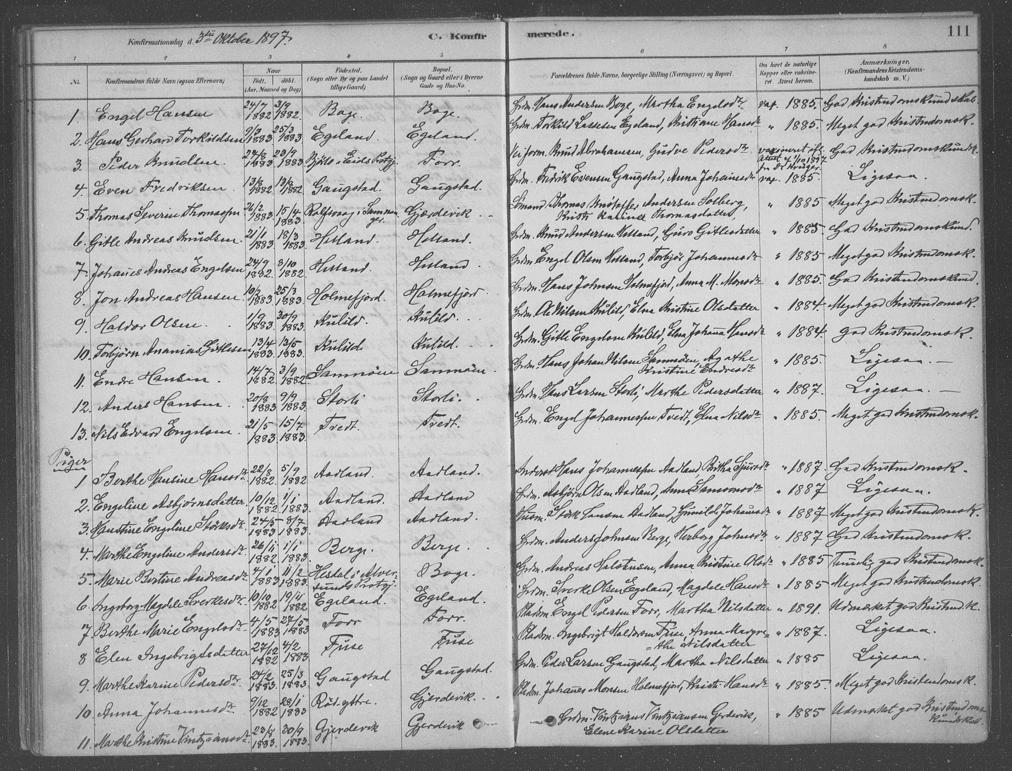 Fusa sokneprestembete, AV/SAB-A-75401/H/Haa: Parish register (official) no. B 1, 1880-1938, p. 111