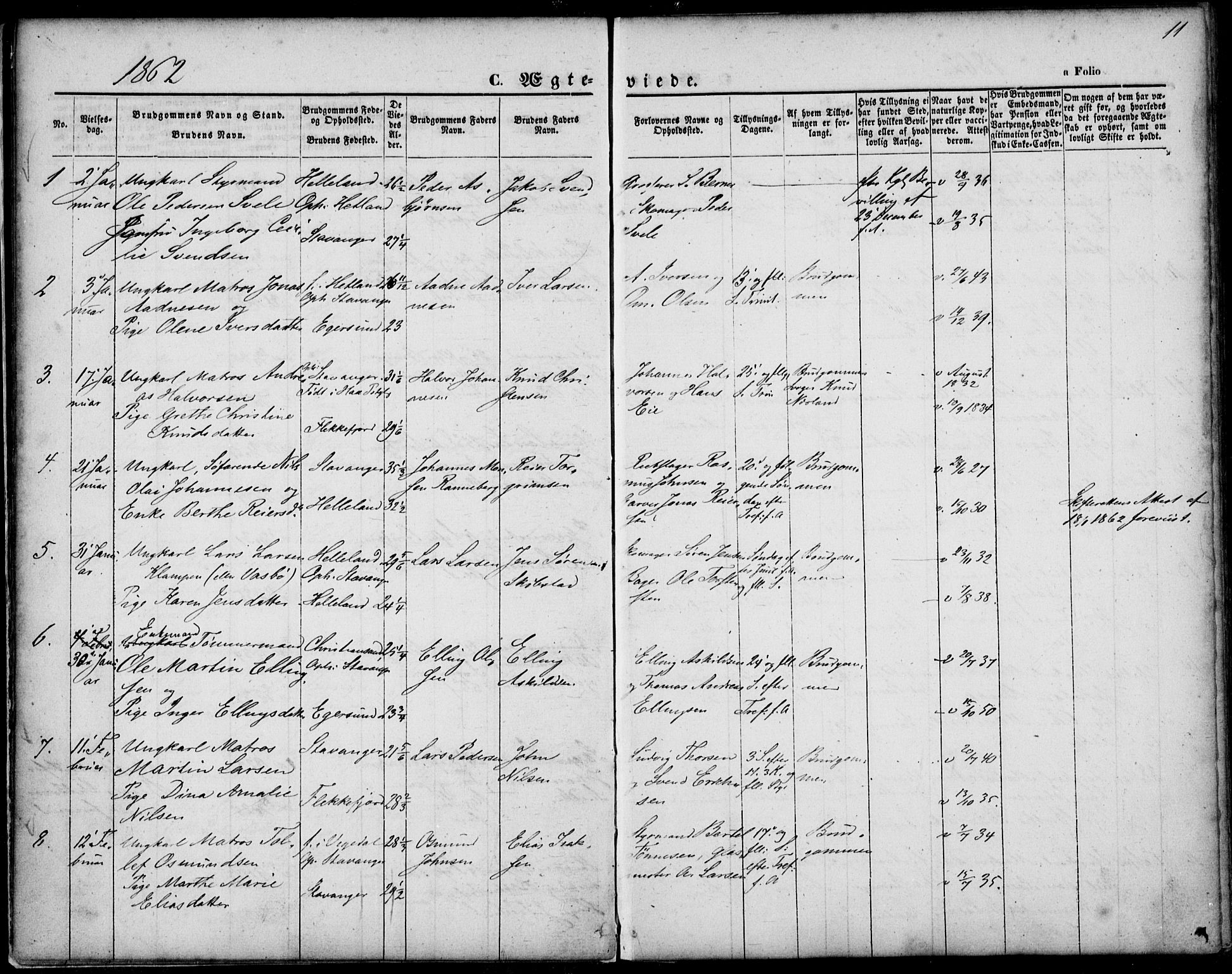 St. Petri sokneprestkontor, AV/SAST-A-101813/001/30/30BA/L0002: Parish register (official) no. A 2, 1861-1869, p. 11