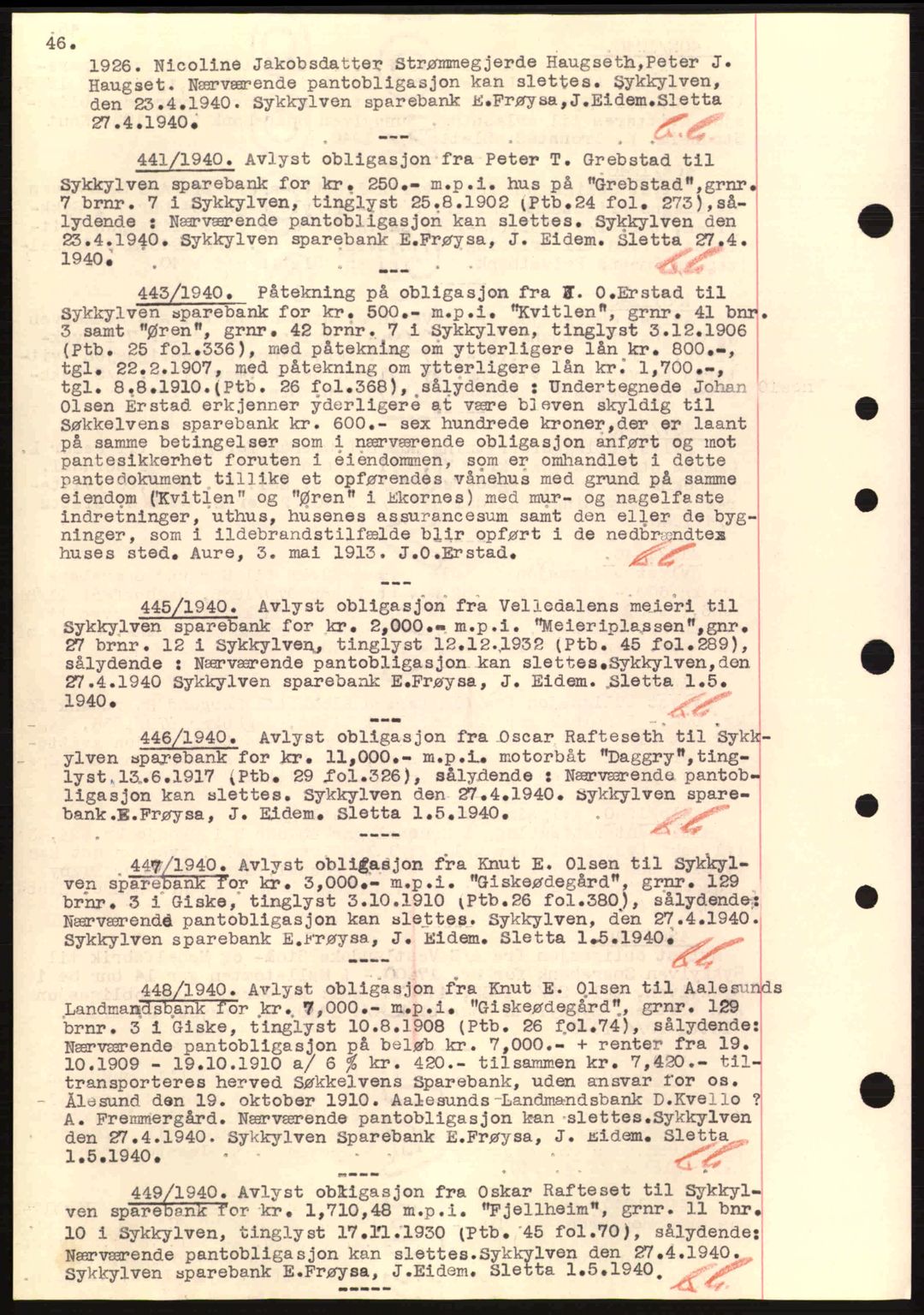 Nordre Sunnmøre sorenskriveri, AV/SAT-A-0006/1/2/2C/2Ca: Mortgage book no. B1-6, 1938-1942, Diary no: : 441/1940