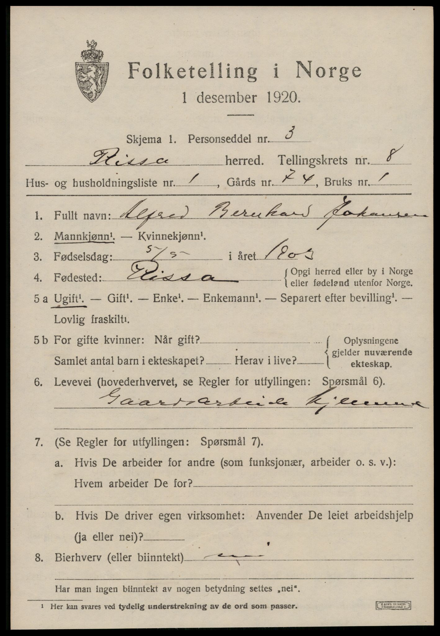 SAT, 1920 census for Rissa, 1920, p. 4323