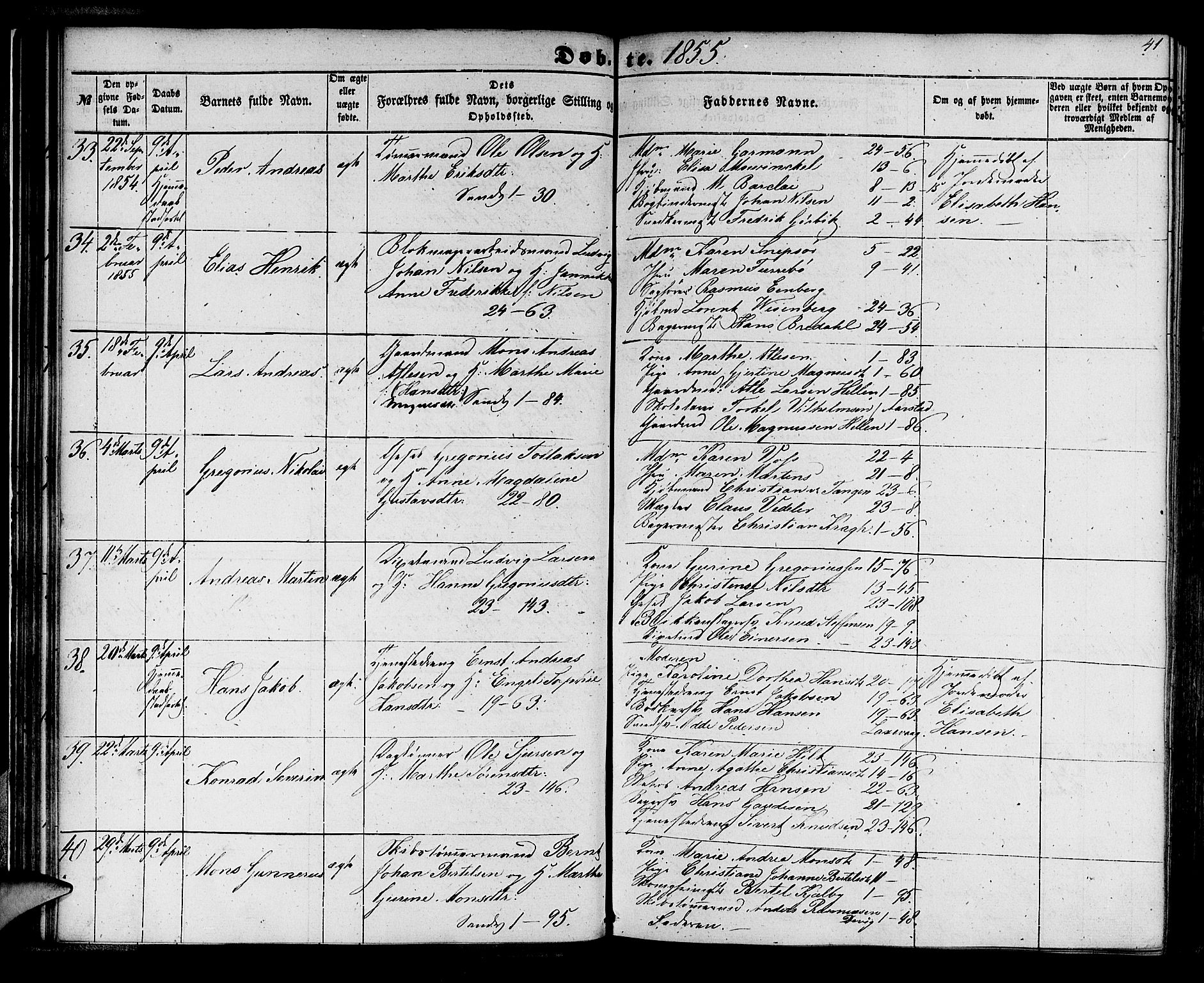 Korskirken sokneprestembete, AV/SAB-A-76101/H/Hab: Parish register (copy) no. B 3, 1853-1858, p. 41