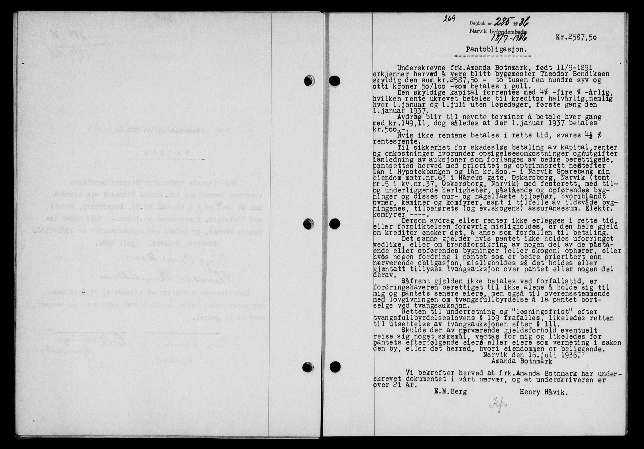 Narvik sorenskriveri, SAT/A-0002/1/2/2C/2Ca/L0011: Mortgage book no. 14, 1935-1937, Deed date: 18.07.1936