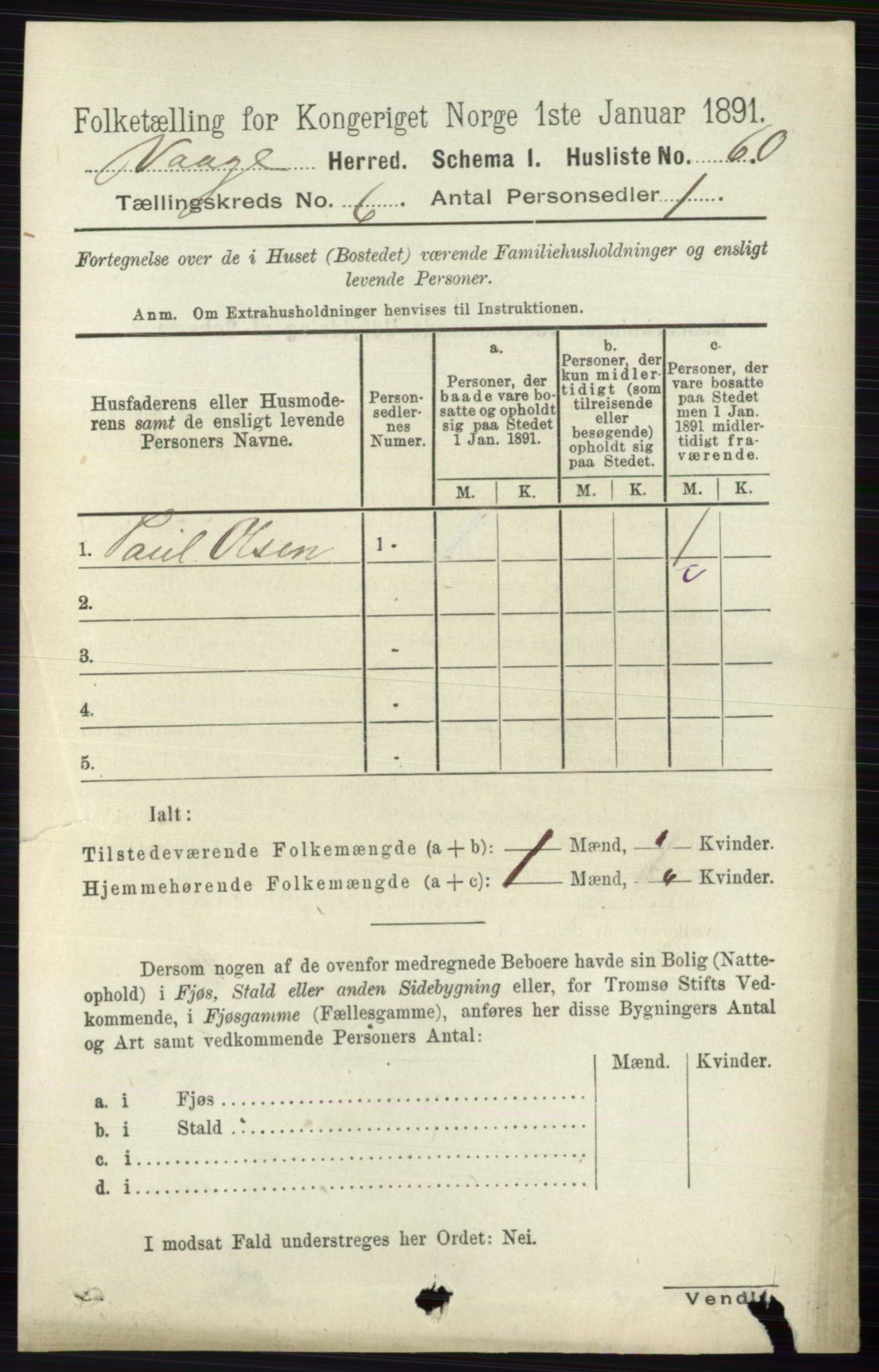 RA, 1891 census for 0515 Vågå, 1891, p. 3893