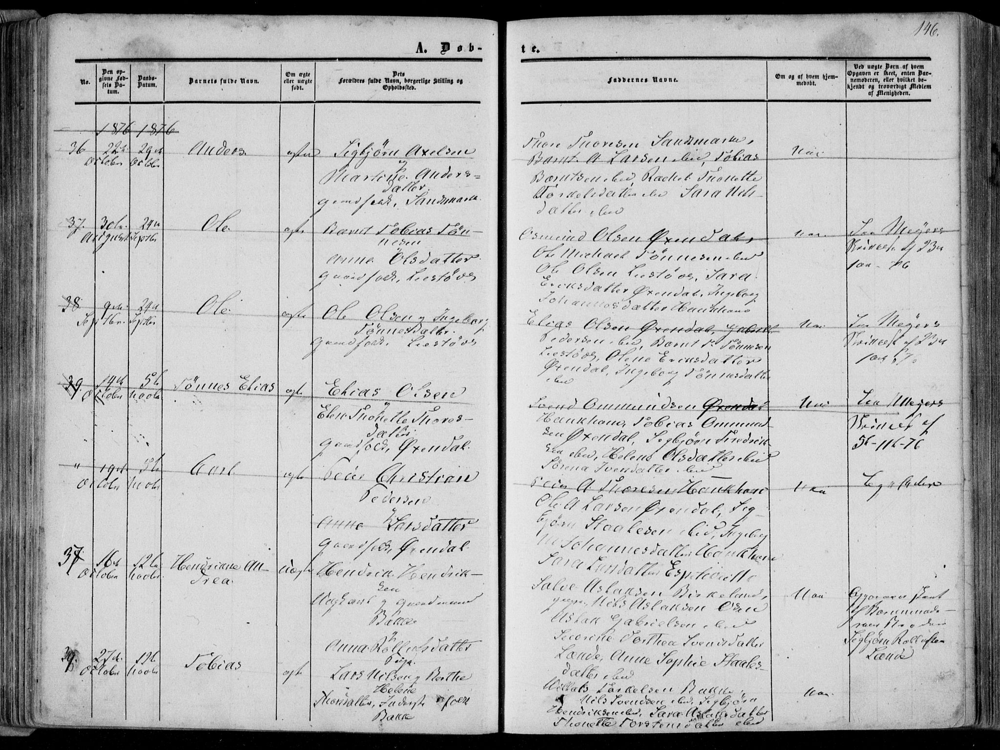 Bakke sokneprestkontor, AV/SAK-1111-0002/F/Fa/Faa/L0006: Parish register (official) no. A 6, 1855-1877, p. 146