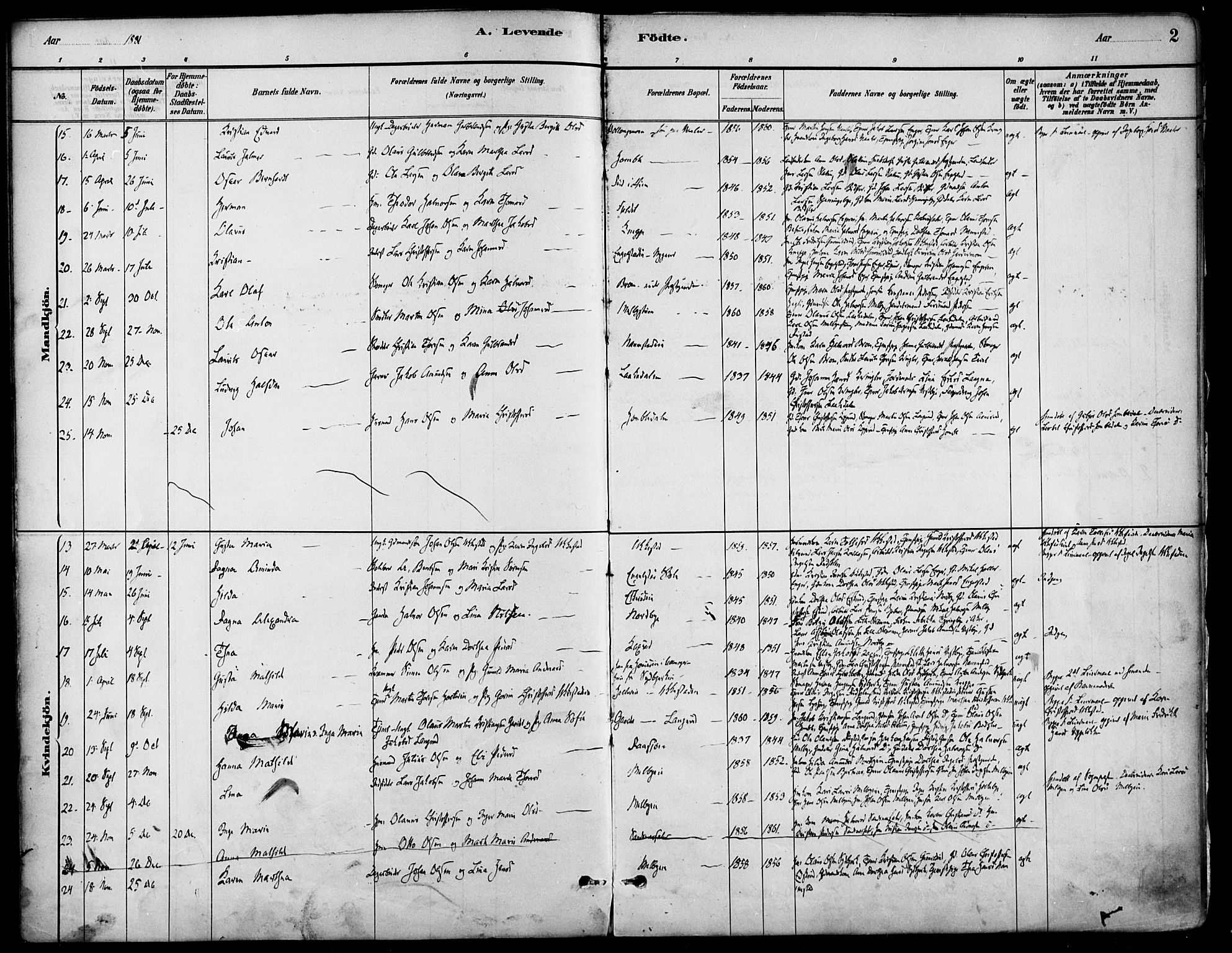 Nannestad prestekontor Kirkebøker, SAO/A-10414a/F/Fa/L0014: Parish register (official) no. I 14, 1881-1890, p. 2