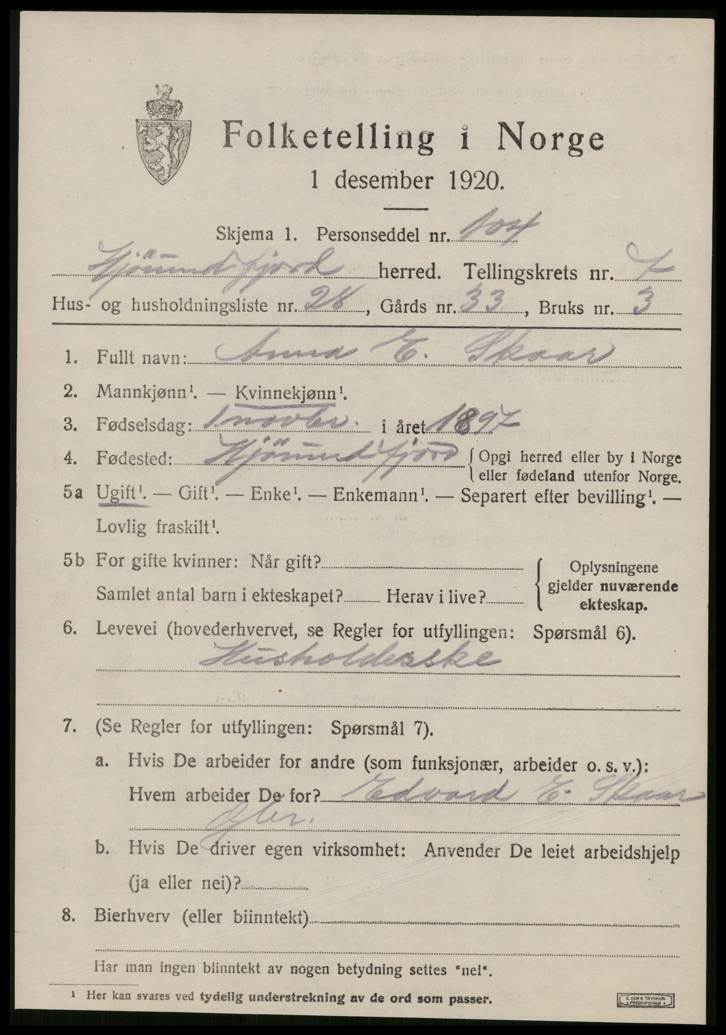 SAT, 1920 census for Hjørundfjord, 1920, p. 2823