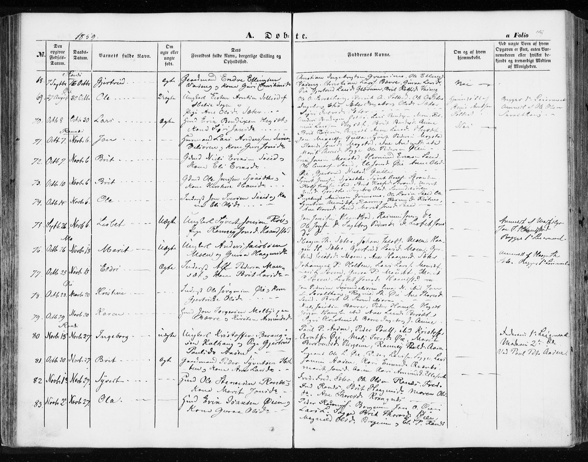 Ministerialprotokoller, klokkerbøker og fødselsregistre - Møre og Romsdal, AV/SAT-A-1454/595/L1044: Parish register (official) no. 595A06, 1852-1863, p. 78