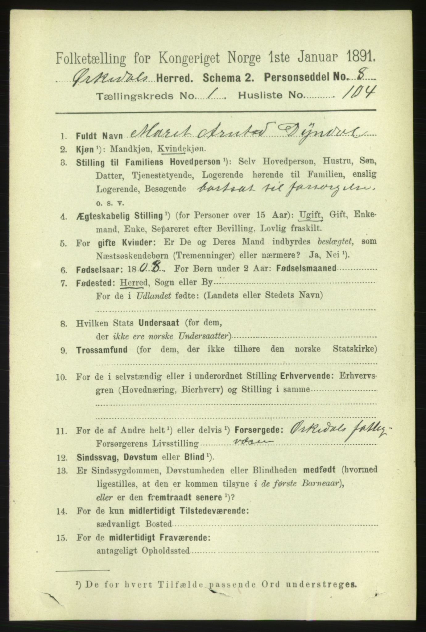 RA, 1891 census for 1638 Orkdal, 1891, p. 875